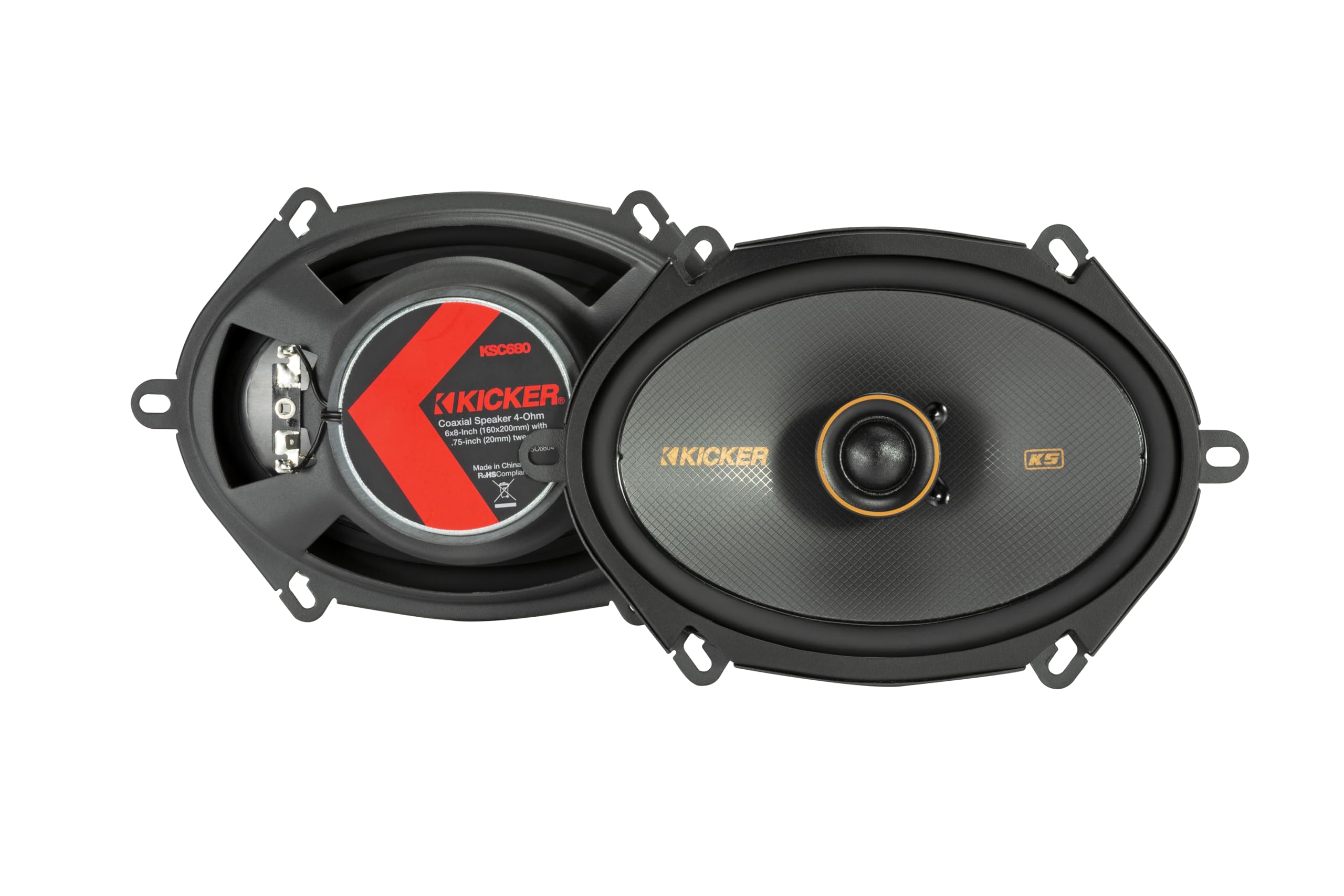 Kicker 51Ksc6804 Coaxial Speaker System, 2 Way Design, One (1) Pair, 6'' X 8'' (160Mm X 200Mm) Polypropylene Woofer/Midrange, 1'