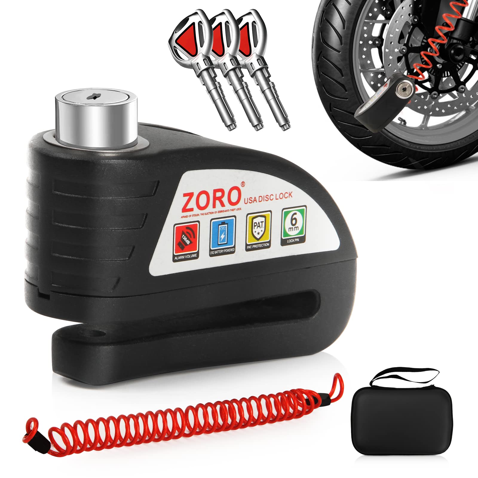 Opsoopi Motorcycle Lock, Disc Brake Lock With 130Db Alarm Sound Heavy Duty Motorcycle Locks Anti Theft Waterproof For Motorcycle