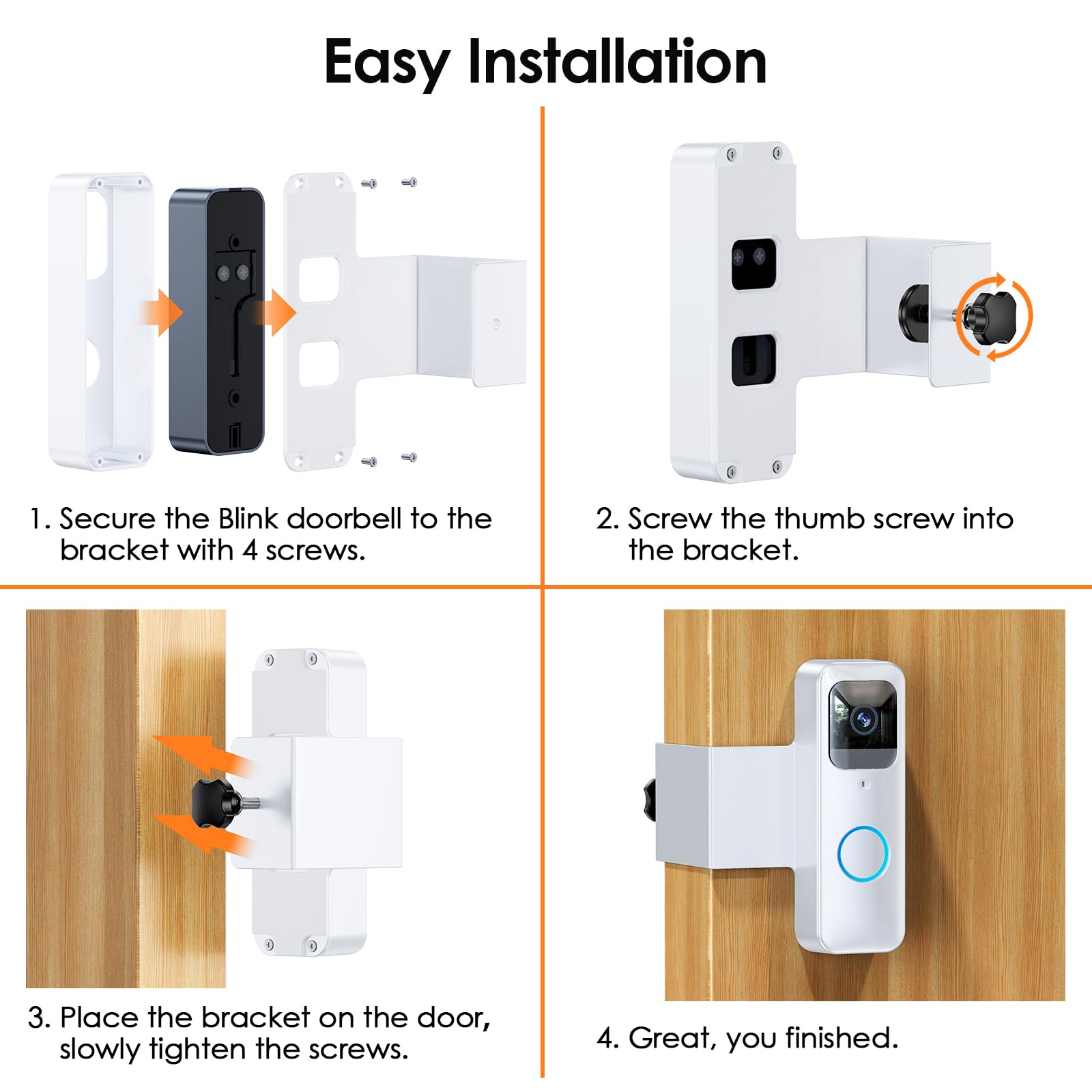 Blink Doorbell Mount, Full Metal Anti Theft No Drill Mount For Blink Video Doorbell, No Block Motion And Camera Sensors, Easy In