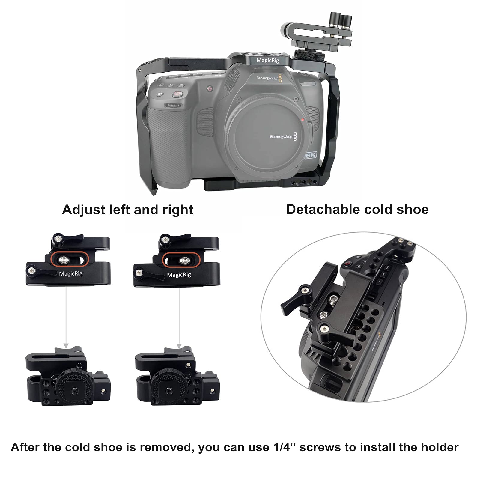 Magicrig Camera Cage Kit Compatible With Bmpcc 6K Pro & 6K G2 For Blackmagic Pocket Cinema Camera 6K Pro & 6K G2