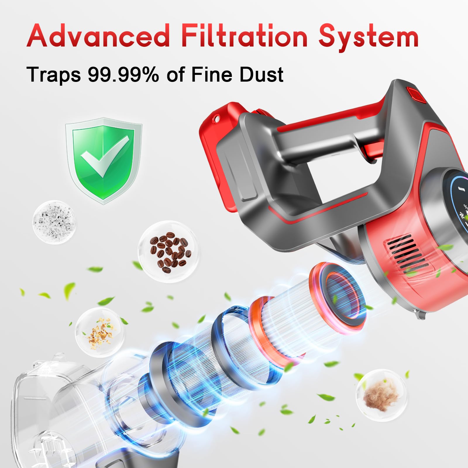 Bsnaw Cordless Stick Vacuum Cleaner   Rechargeable, 35Kpa Powerful Vacuums With Detachable Battery Display, Max 45Mins Runtime,