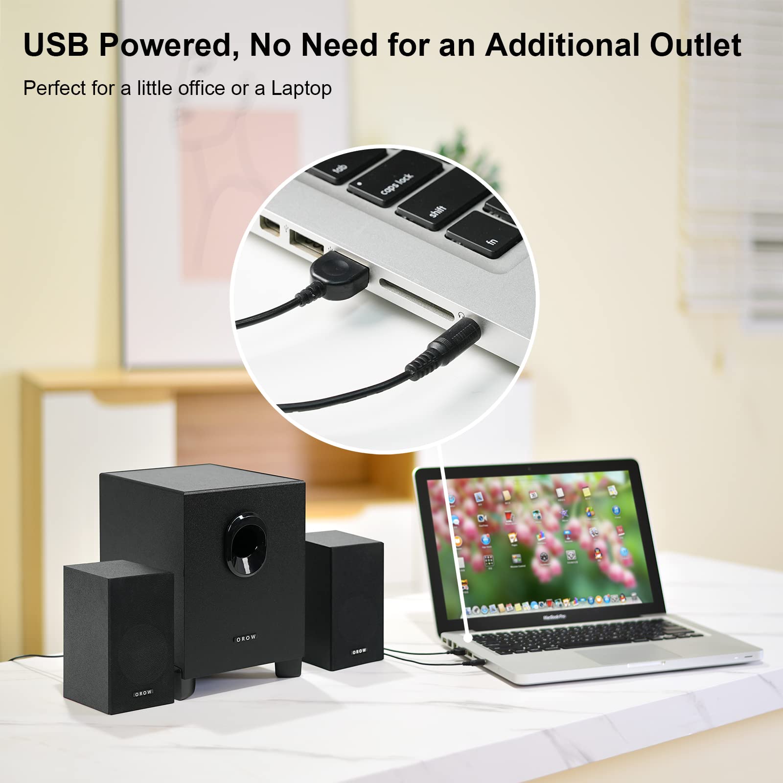 Orow S211 New Usb Powered 2.1 Multimedia Speakers System With Subwoofer,16W Computer Speakers,Strong Bass,3.5Mm Audio Inputs,Gre