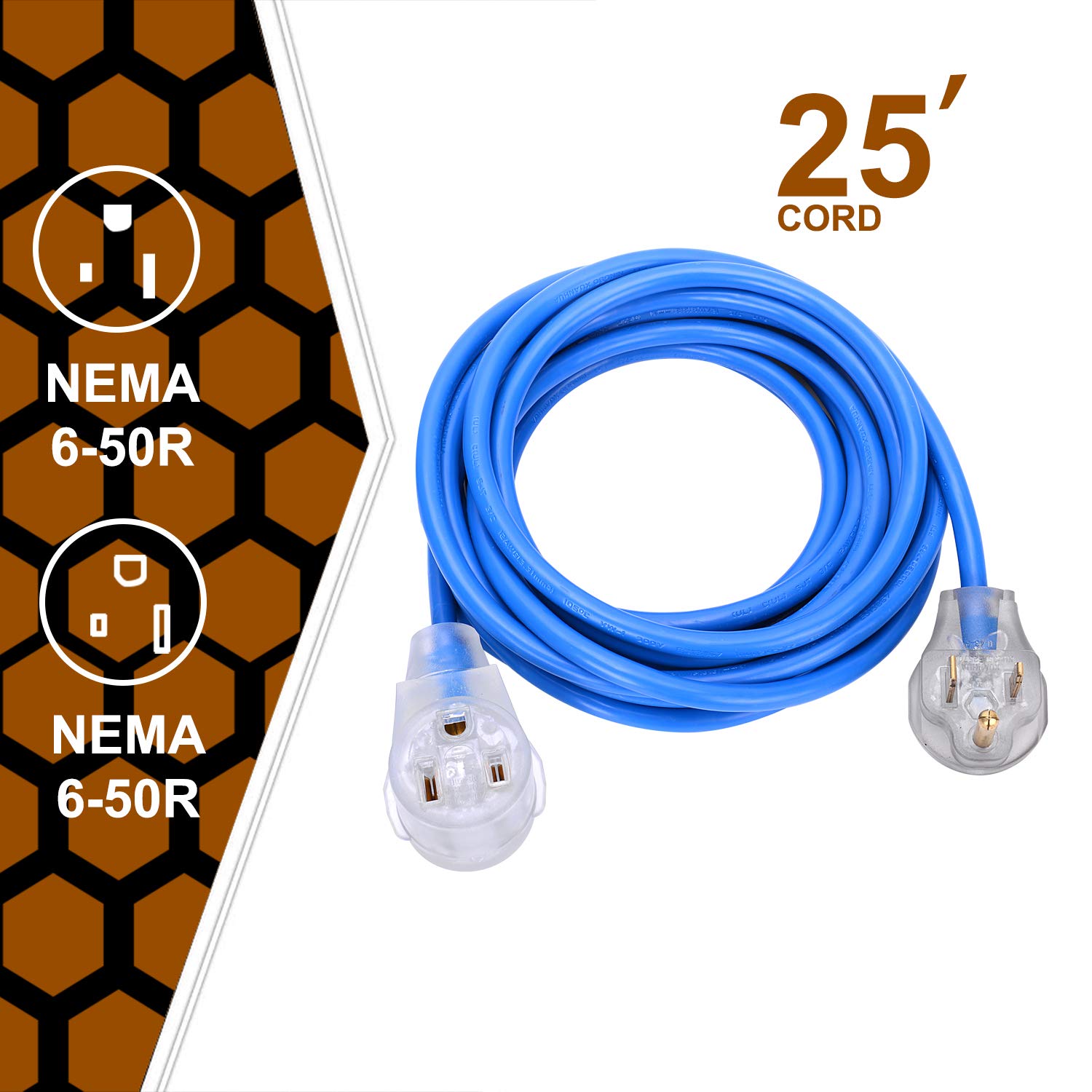 Welder Extension Cord, Heavy Duty 25 Feet 6 50 Nema R Plug Lighted Welding Cord With Etl Approved