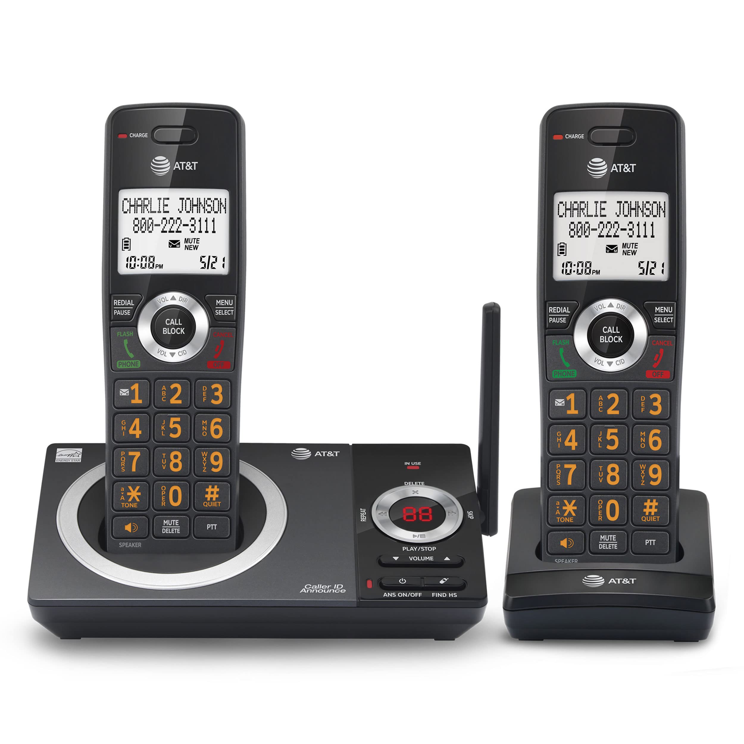 AT&T CL82219 DECT 6.0 2-Handset Cordless Phone for Home with Answering Machine, Call Blocking, Caller ID Announcer, Intercom and