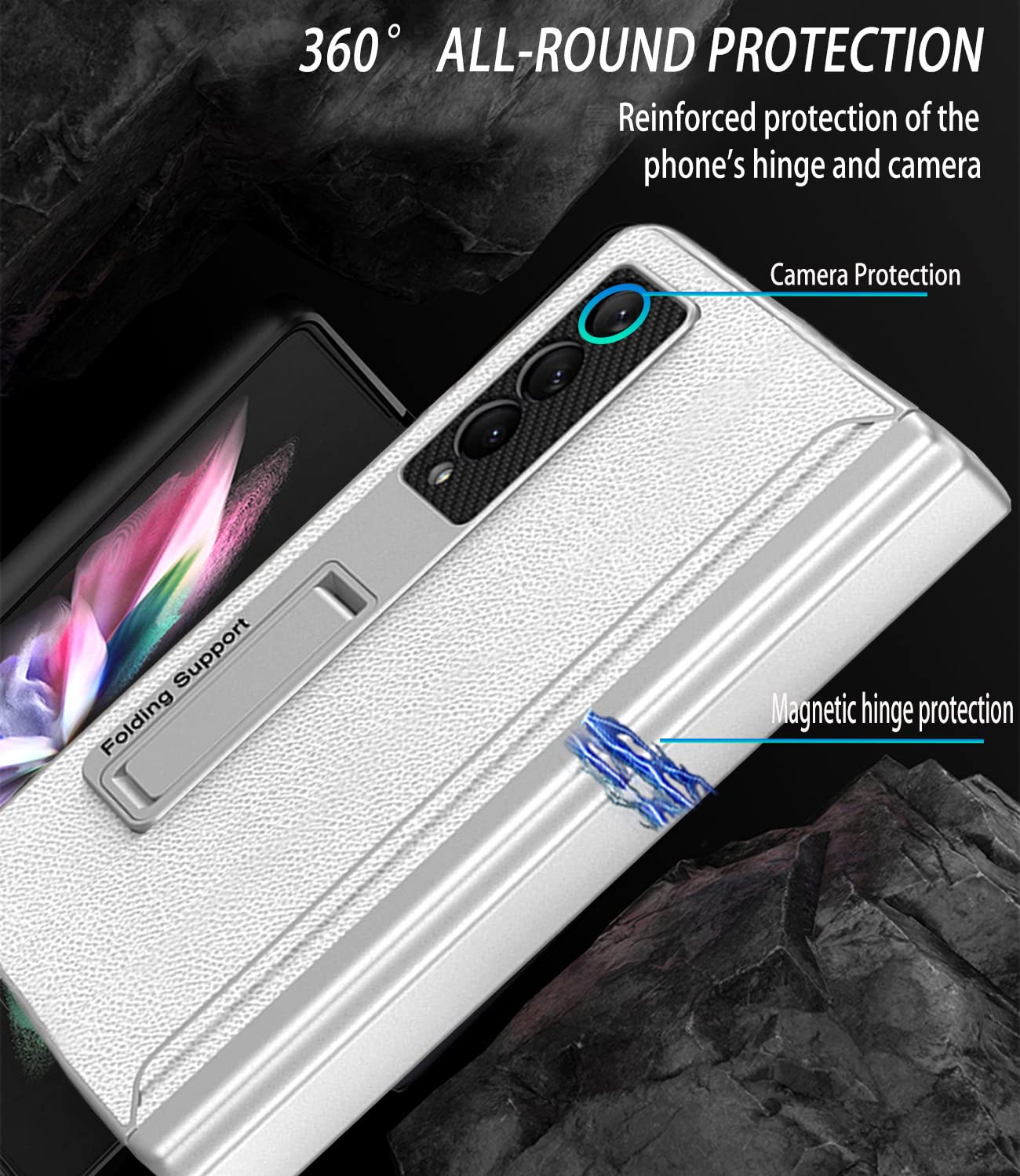 Cocoing For Samsung Galaxy Z Fold 3 Case With Pen Holder,Hinged Cover Built In With Pen Slot,With Screen Protector&Adjustable Br