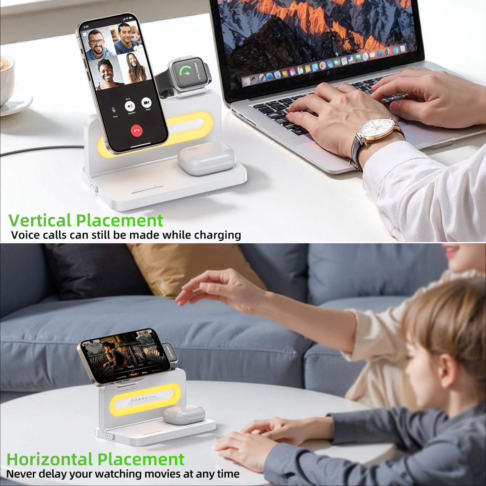 3 In 1 Wireless Charging Station For Apple Magsafe Charger,Magnetic Wireless Charger Stand For Iphone 16 15 14 13 12,Foldable Ni