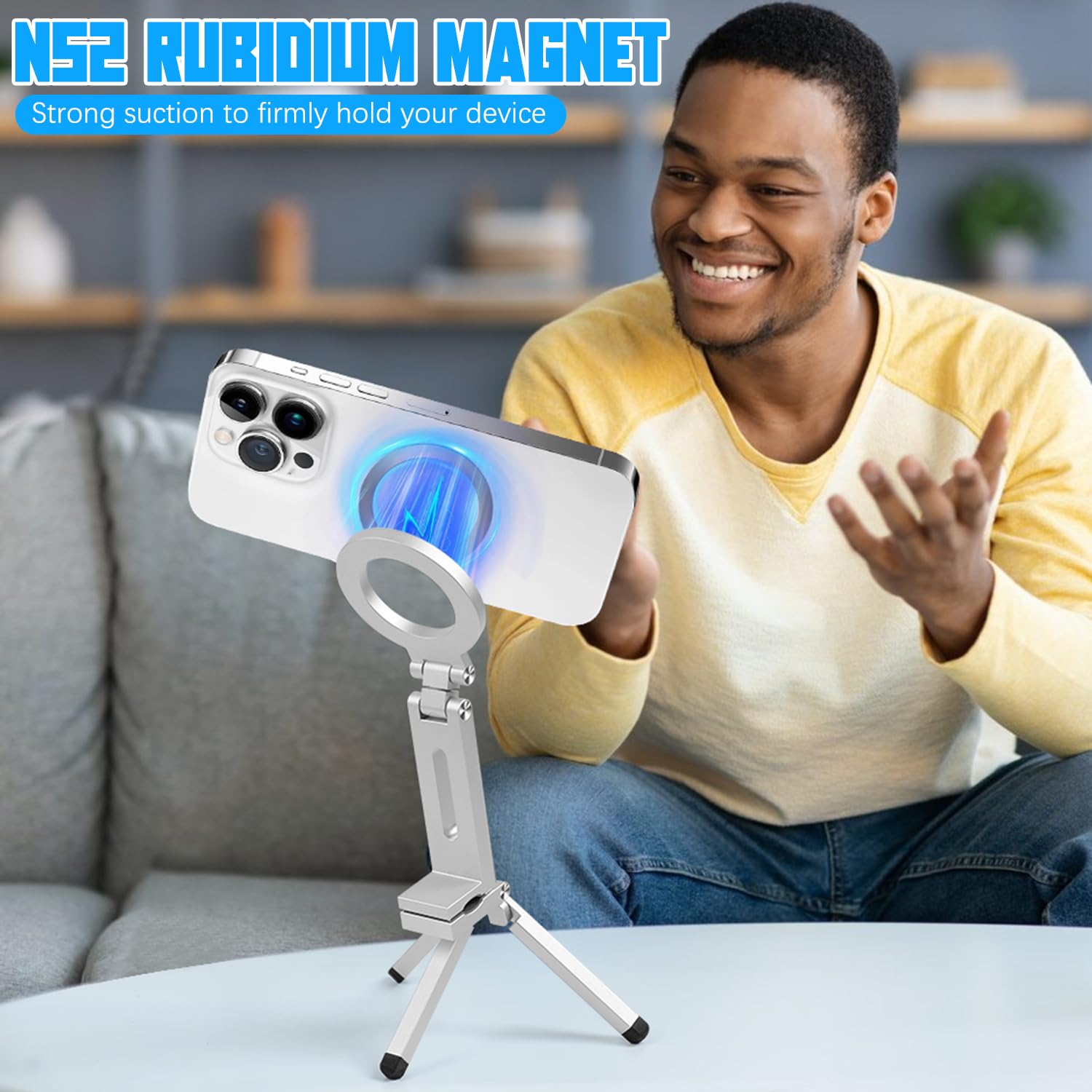 Magnetic Tripod For Iphone, 360 Adjustable Mini Magnetic Phone Tripod Stand For Iphone Magsafe, Aluminium Alloy Magnetic Clip On