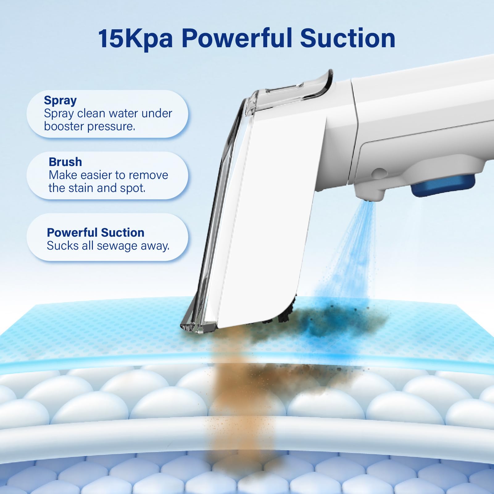 Wurese Portable Carpet Cleaner Machine, Carpet Shampooer, 15Kpa Upholstery Cleaner With 3 Tools, 54Oz Large Water Tank, 16.4Ft P