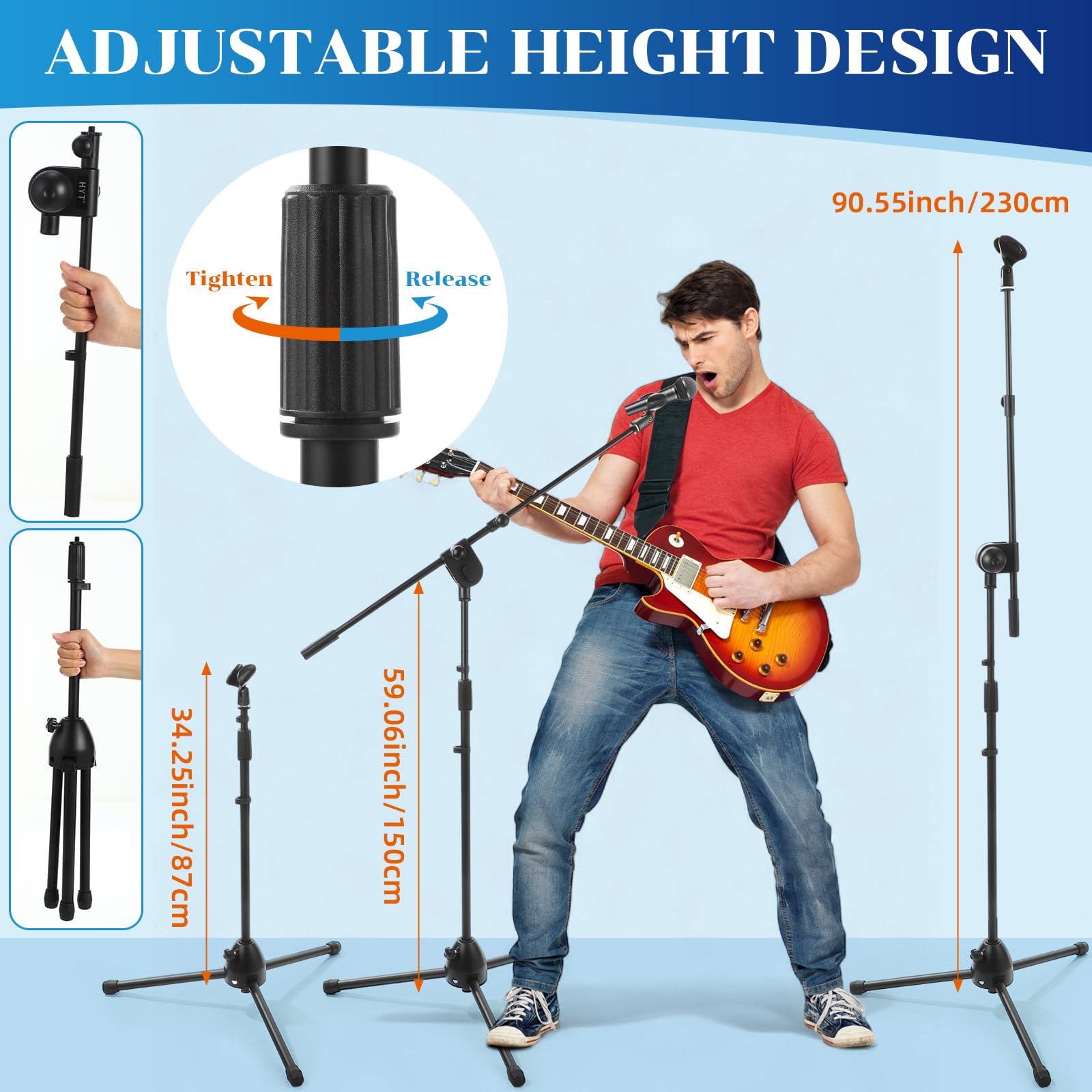 Relaxweex 6 Pcs Universal Mic Stand Floor Tripod Boom Arm Microphone Stand Height Adjustable From 34 To 90.5 With Carry Bag And