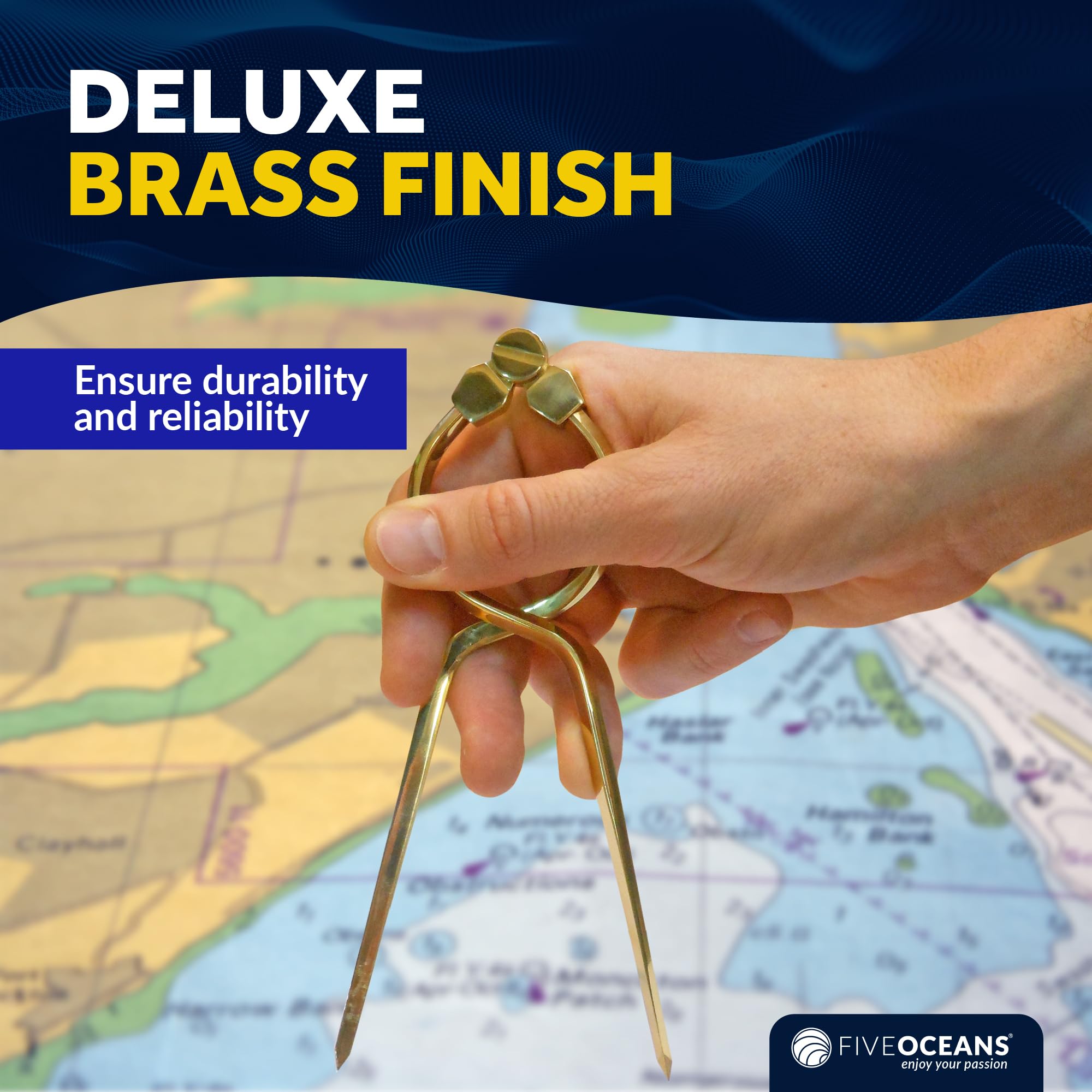 Five Oceans Marine Navigation 7 Inch One Hand Divider, Elegant Marine Charting Tool, Deluxe Brass Finish   Fo1413