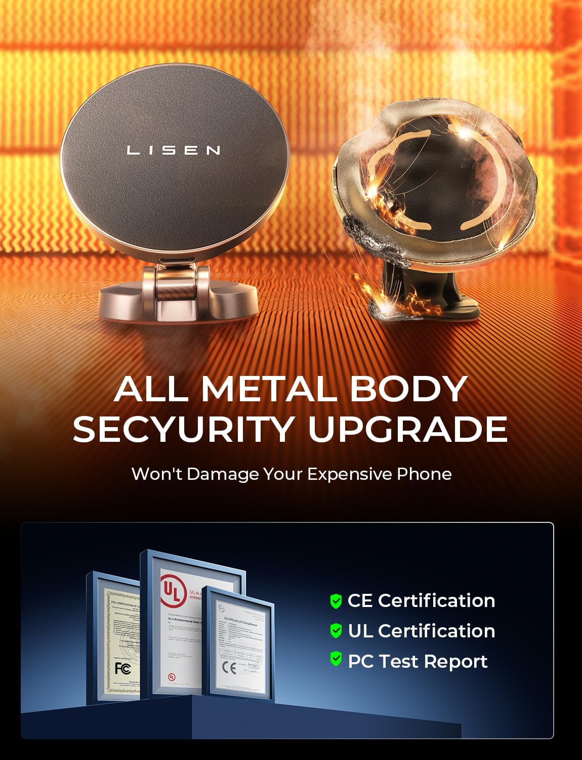 Lisen For Magsafe Car Mount Charger, 15W Fast Charging Ultra Magnetic Car Phone Charger [Mini & Metal], 2024 Magnetic Wireless C