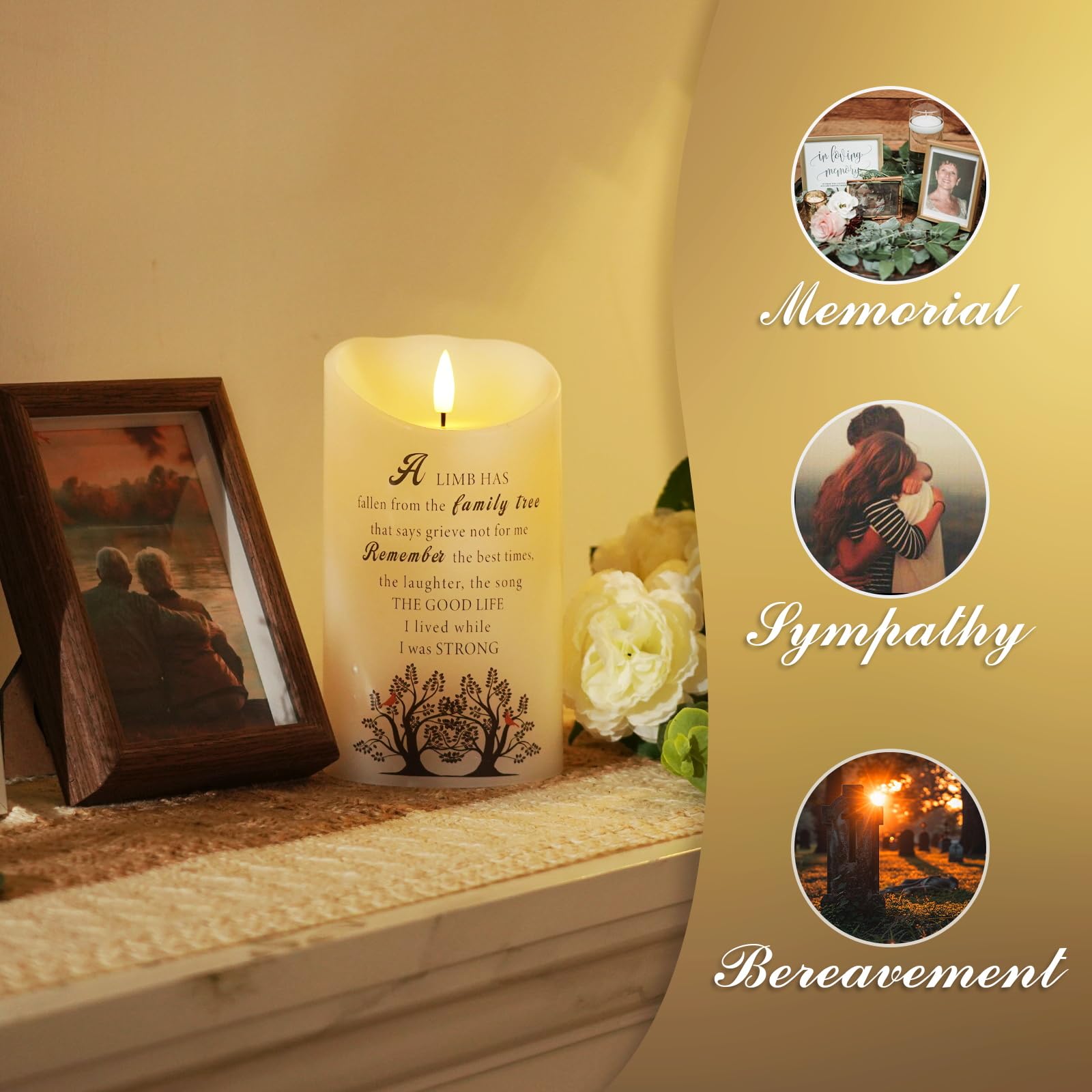 Homemory Memorial Candle Bereavement Sympathy Gifts For Loss Of Loved One, Real Wax Led Candle With Remote Memorial Gifts For Lo
