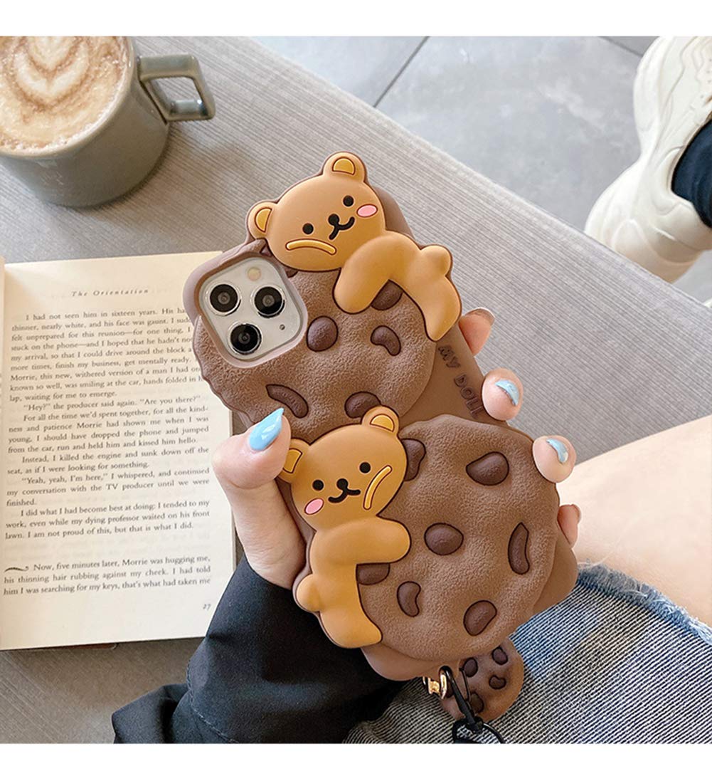 Yatchen For Iphone 11 Pro Max Case Cookie Bear Kawaii Phone Cases,Cute Iphone 11 Pro Max Case With Strap Lanyard 3D Cartoon Bear