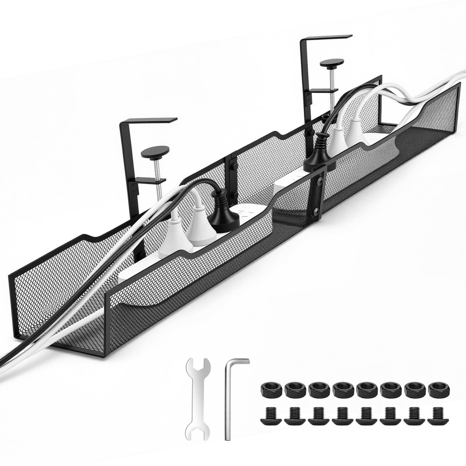 30 Under Desk Cable Management - No Drill Installation Cable Management Tray, Modern Cord Organizer for Office/Home Desk, Fits