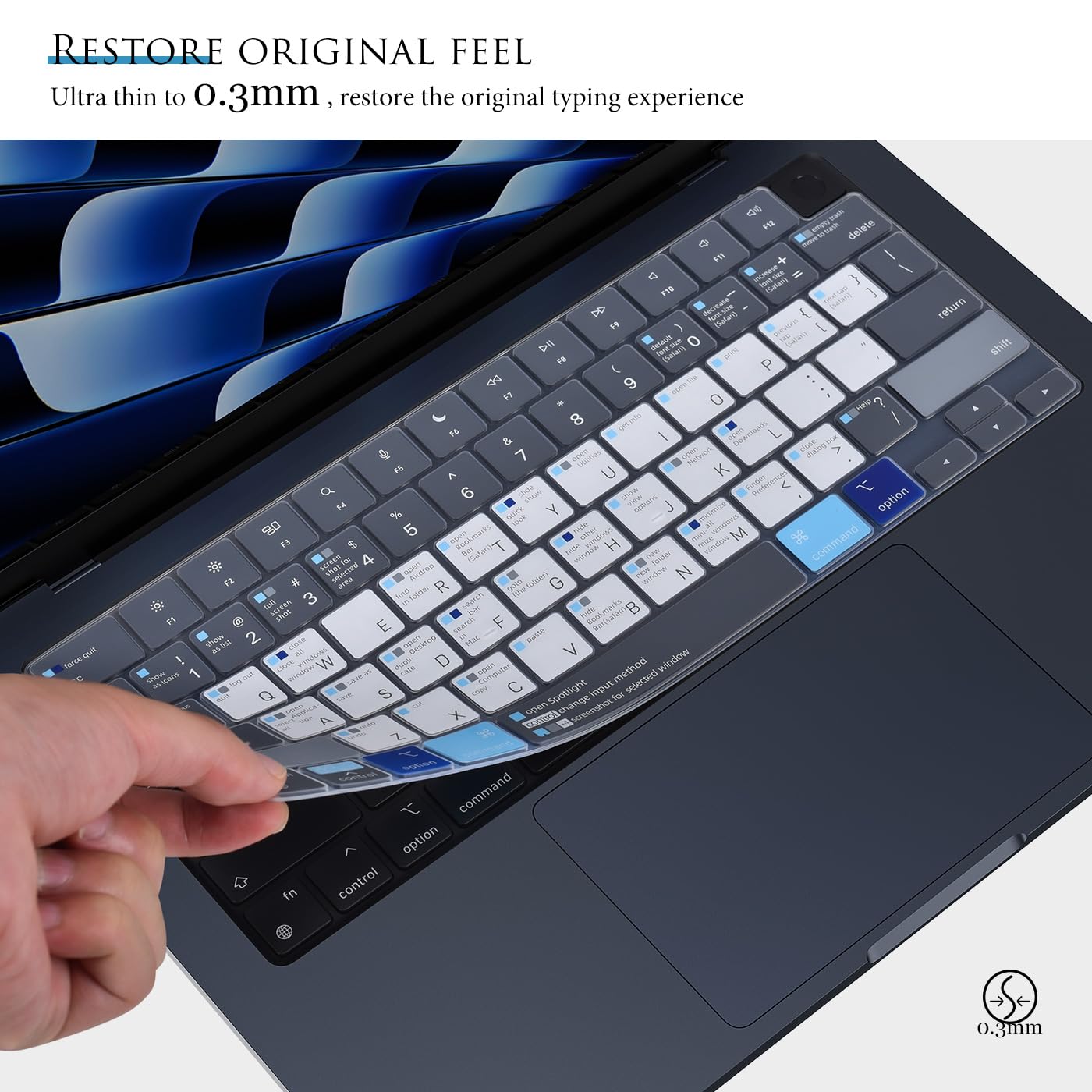 Keyboard Cover Compatible With Macbook Air 13.6 M2 M3 A2681 A3113 2022 2023 2024, Macbook Air 13.6'' M2 M3 Chip Mac Os X Shortcu
