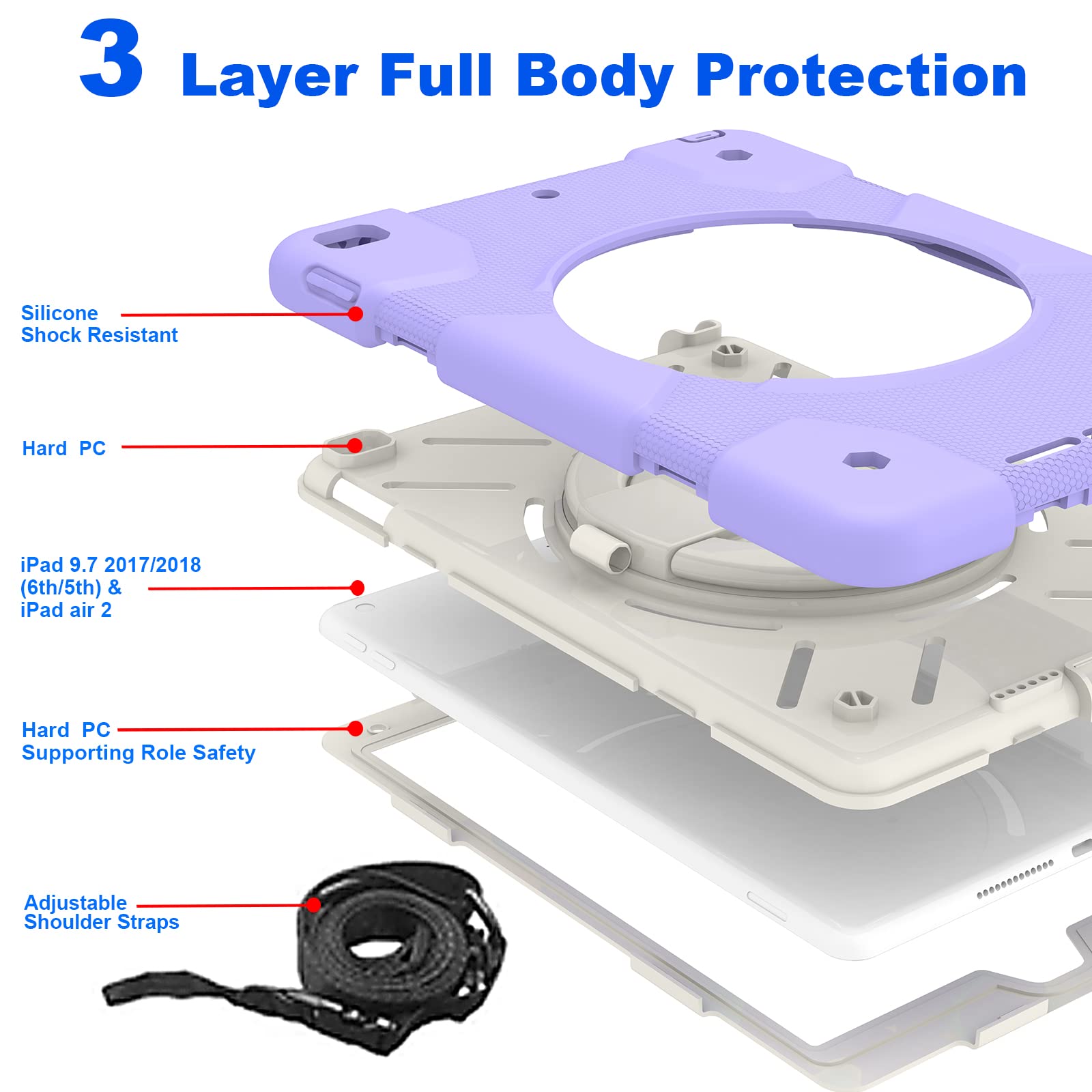 Andnary Ipad 10.2 Inch Case Kids,Ipad 9Th/8Th/7Th Generation Case 2021/2020/2019 Shockproof Rugged Protective Case,Ipad Case Wit