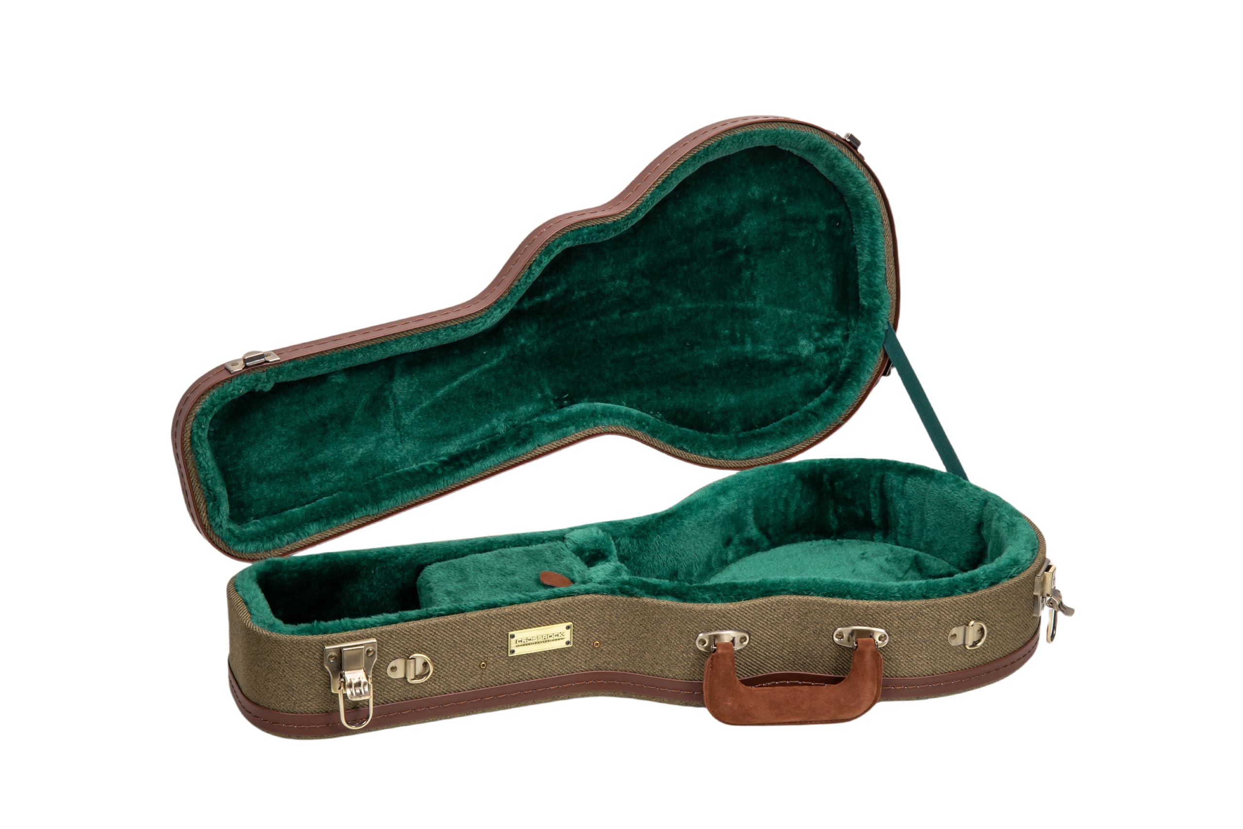 Crossrock Master Series F-Style Mandolin Case | Olive Green Tweed Exterior, Re-Engineered Wooden Shell, Leather Handle, Backpack
