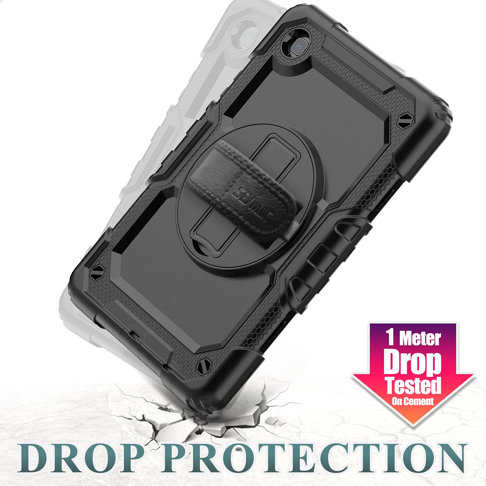 Seymac Stock Case For Samsung Galaxy Tab A7 Lite 8.7 With Screen Protector Pencil Holder [360 Rotating Hand Strap] &Stand, Dro