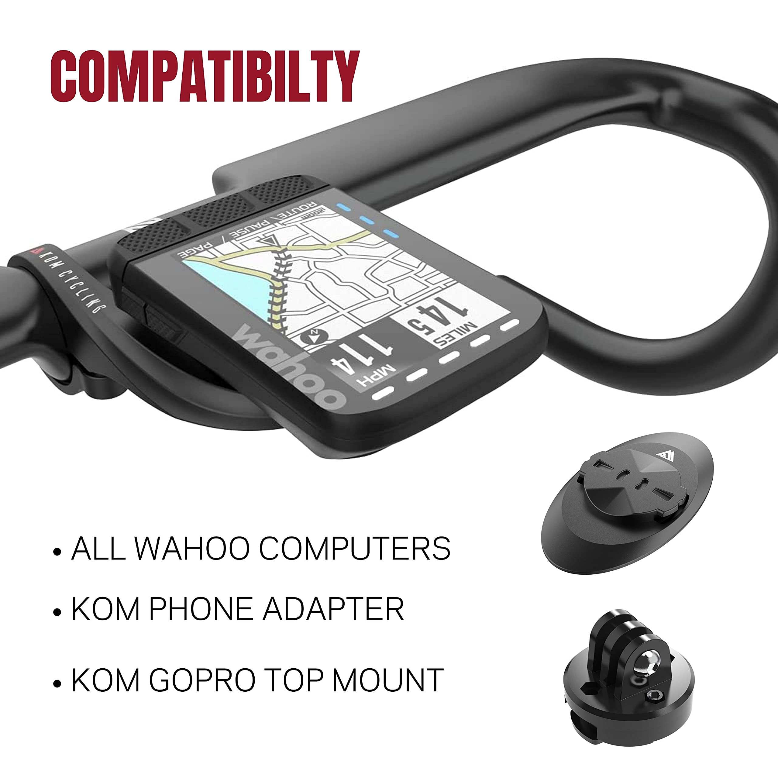 Kom Cycling Wahoo Elemnt Mount Compatible With Multiple Wahoo Computers Including The Wahoo Elemnt Bolt, Elemnt Roam, Elemnt Mini, And Elemnt   Multiple Colors 24G Out Front Computer Mount (Pink)
