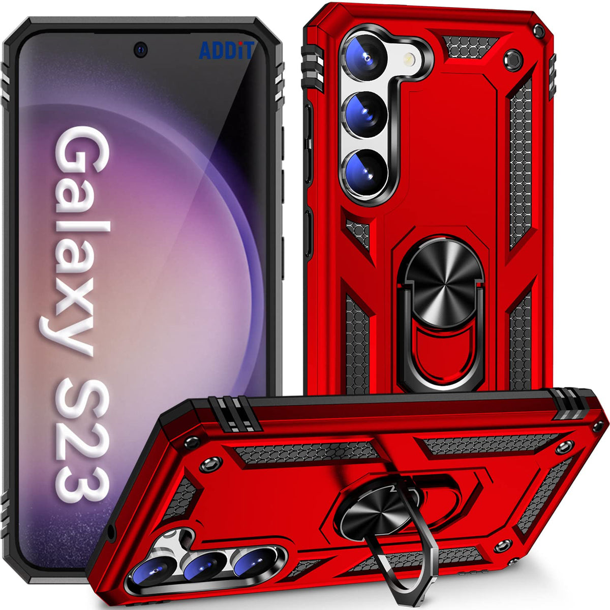 Addit Phone Case For Samsung S23 Case Samsung Galaxy S23 Phone Case, Military Grade, Heavy Duty, With Ring Holder Stand, Support