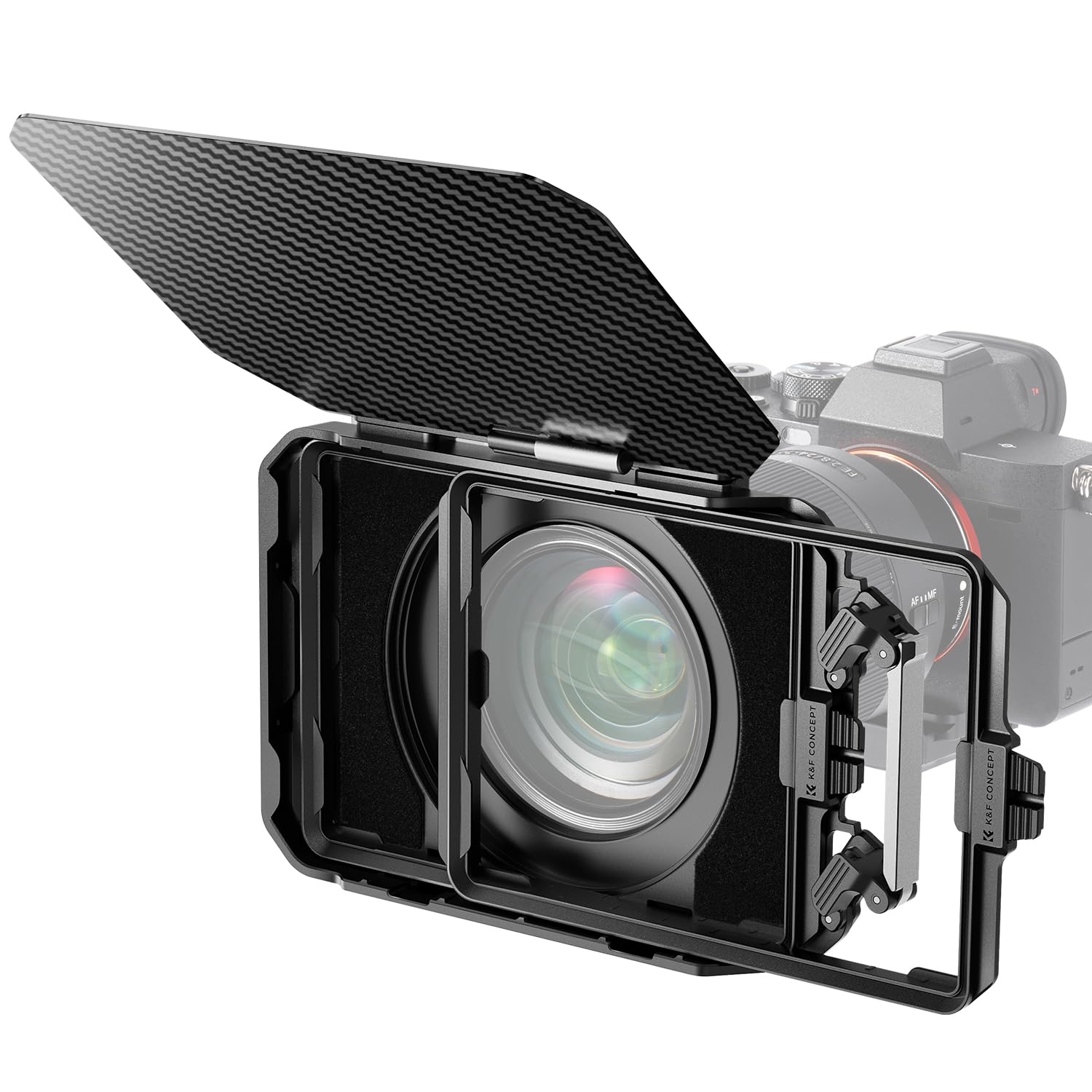 K&F Concept Mini Matte Box, Dslr Matte Box With Carbon Fiber Top Flag, Square Filter Trays For 67/72/77/82/95Mm Lenses, 4X5.65 Square Nd Uv/Circular Filter
