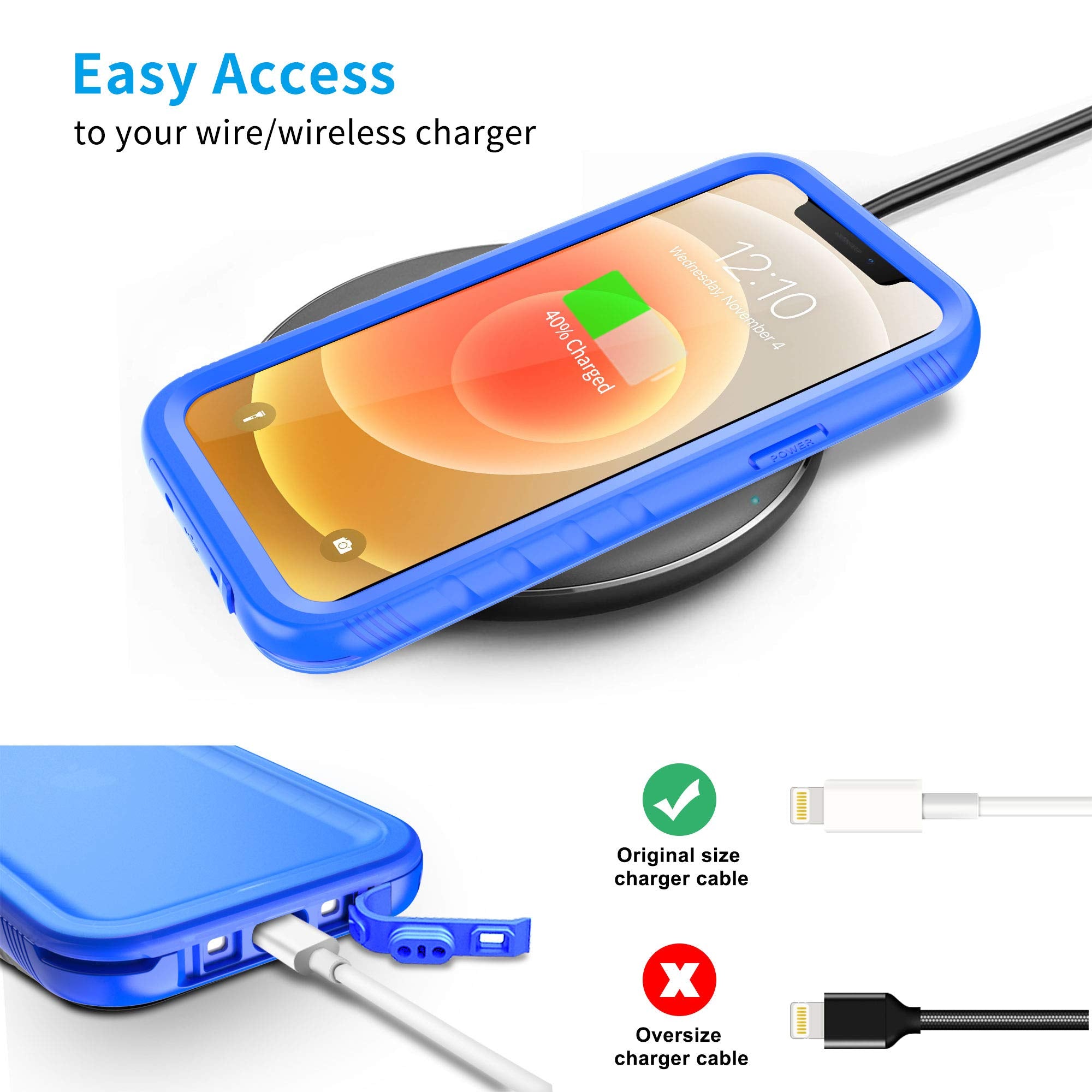 SPORTLINK iPhone 12 Pro Waterproof Case Full Body Shockproof Dustproof Plastic Blue 6.1 Inches