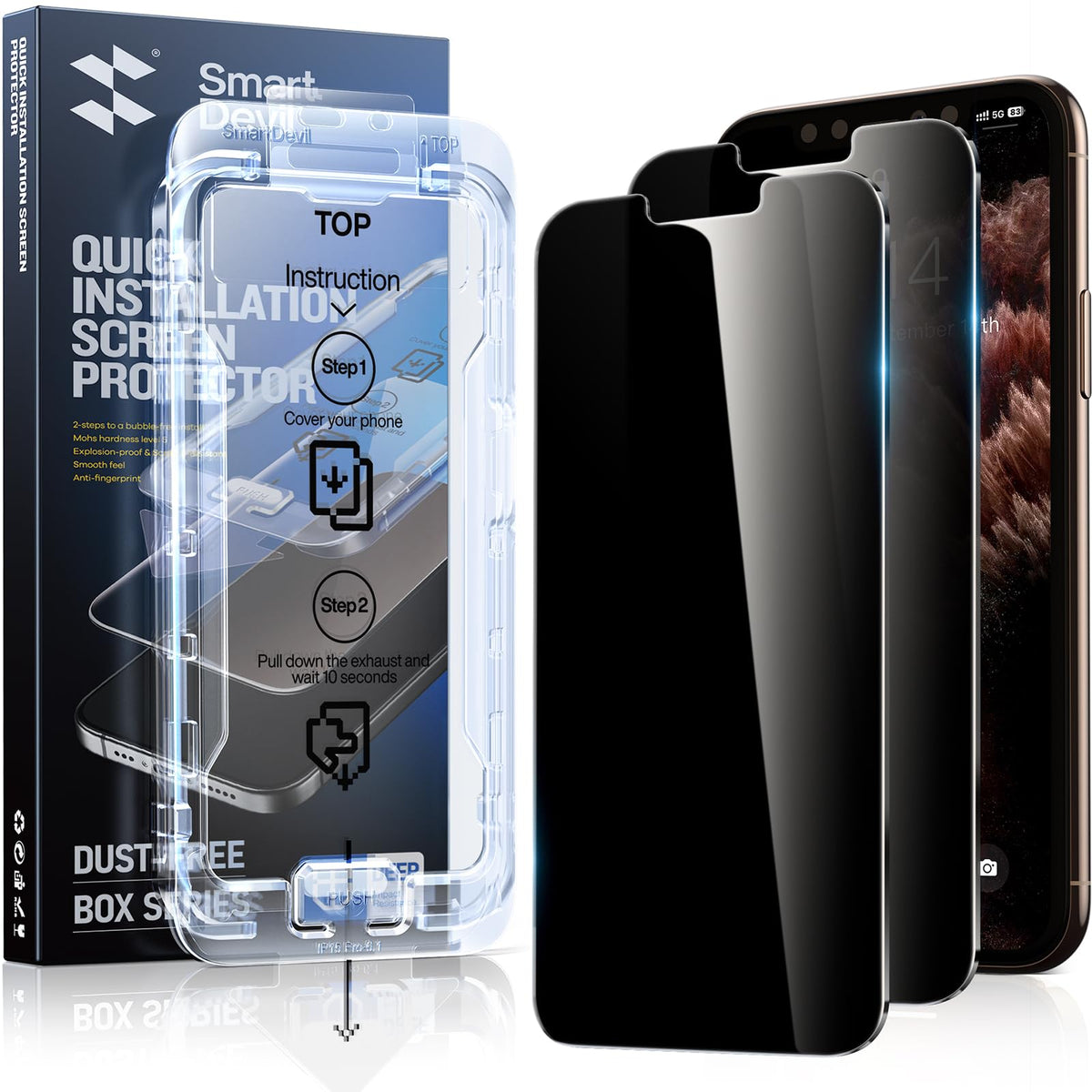 Smartdevil 2Pack For Iphone 11 Pro/X/Xs Screen Protector Privacy, 9H Top-Shatterproof [Military Grade Protection ] Anti-Spy Priv