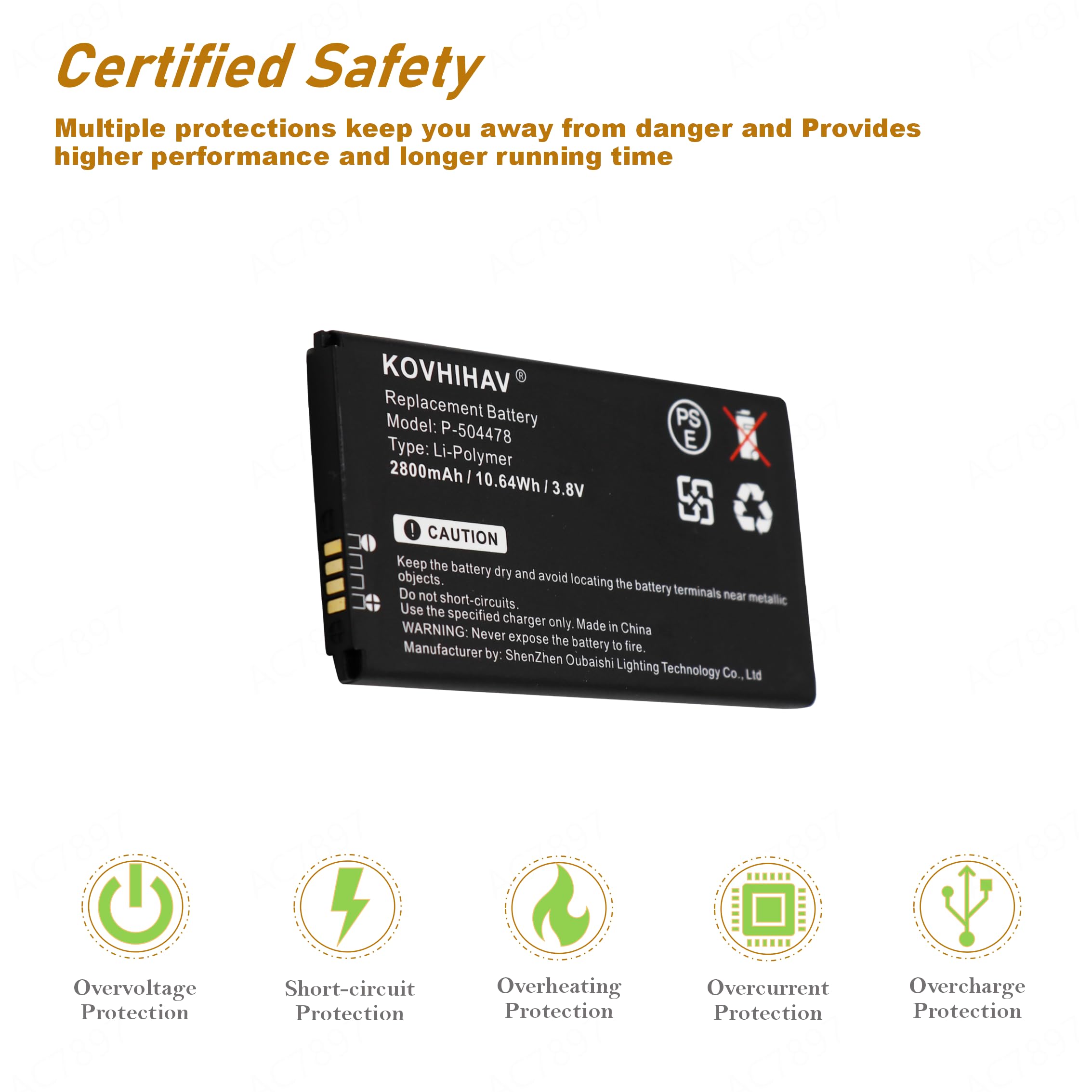 Replacement Battery For Adt Command Secondary Color Touchscreen Keypad,Fits P 504478 2800Mah 3.8V