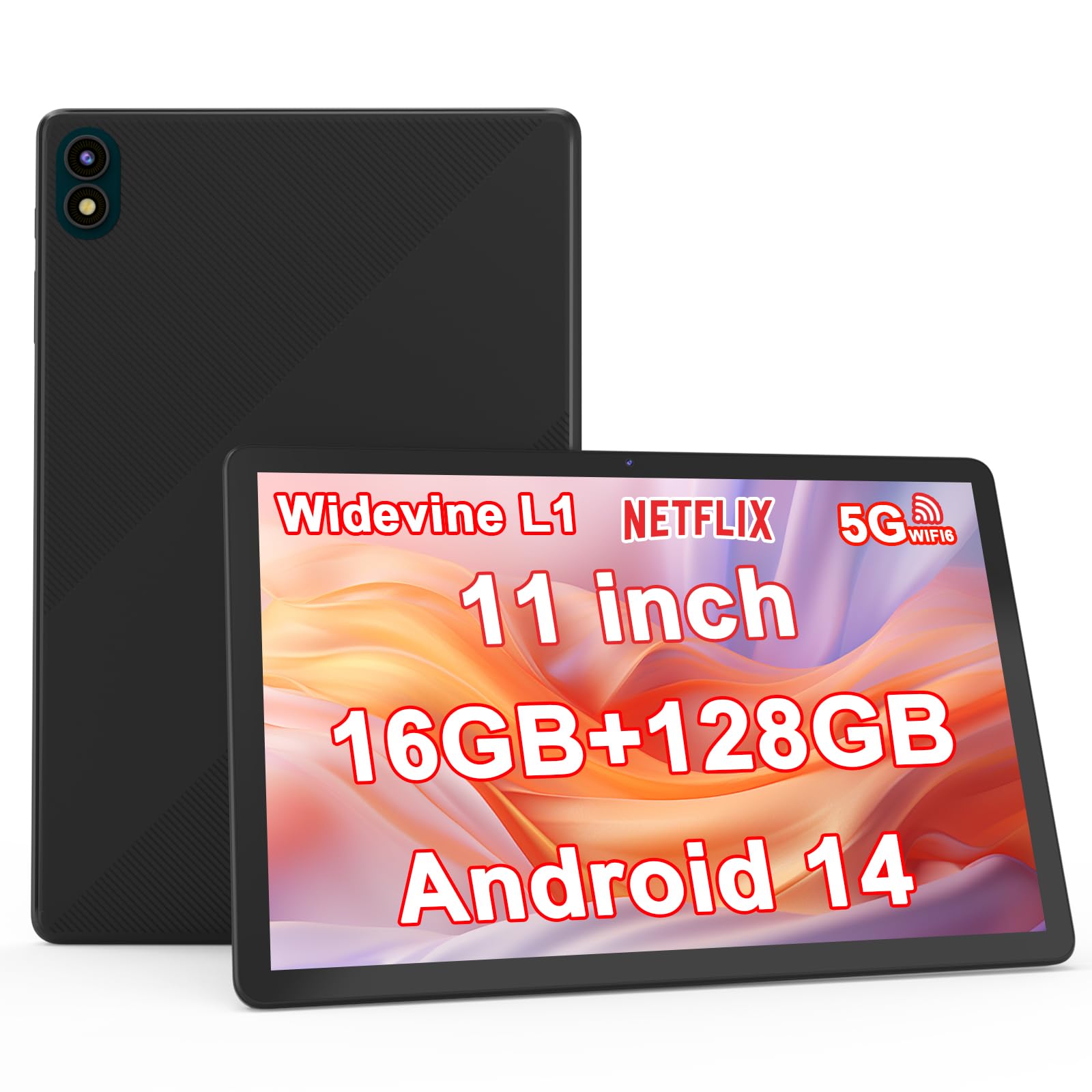 PEICHENG Tablet 11 Android 14.0 with Grey Case, RAM 16GB (4GB+12GB Expansion)+128GB ROM, 5G Wi-Fi, 8000 mAh, 5MP front/13MP Back