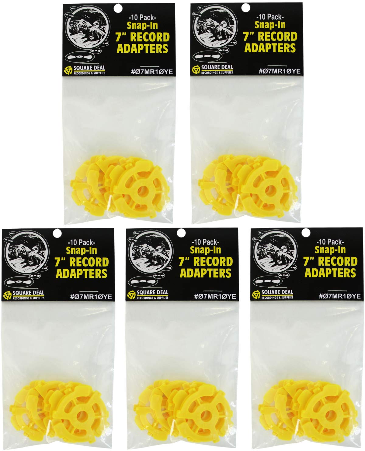 (50) Flat Yellow Plastic Record Adapters   Snap In Inserts To Make 7'' 45Rpm Records Fit On Standard Record Players   5 Packs Of