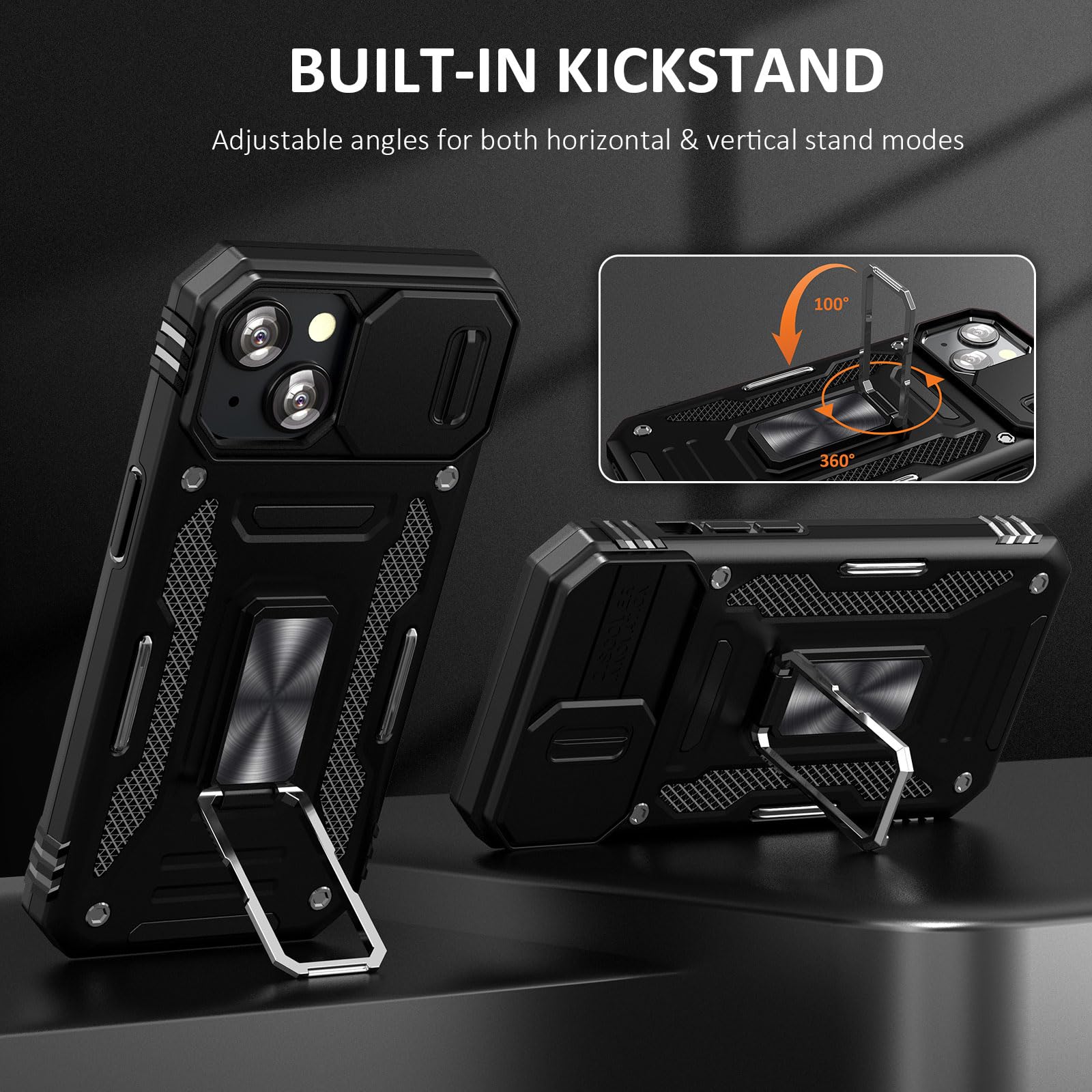 Sefing Case For Iphone 15 Phone Case Iphone 15 Case With Camera Cover, With Ring Holder Kickstand, With Magnetic Car Mount Funct