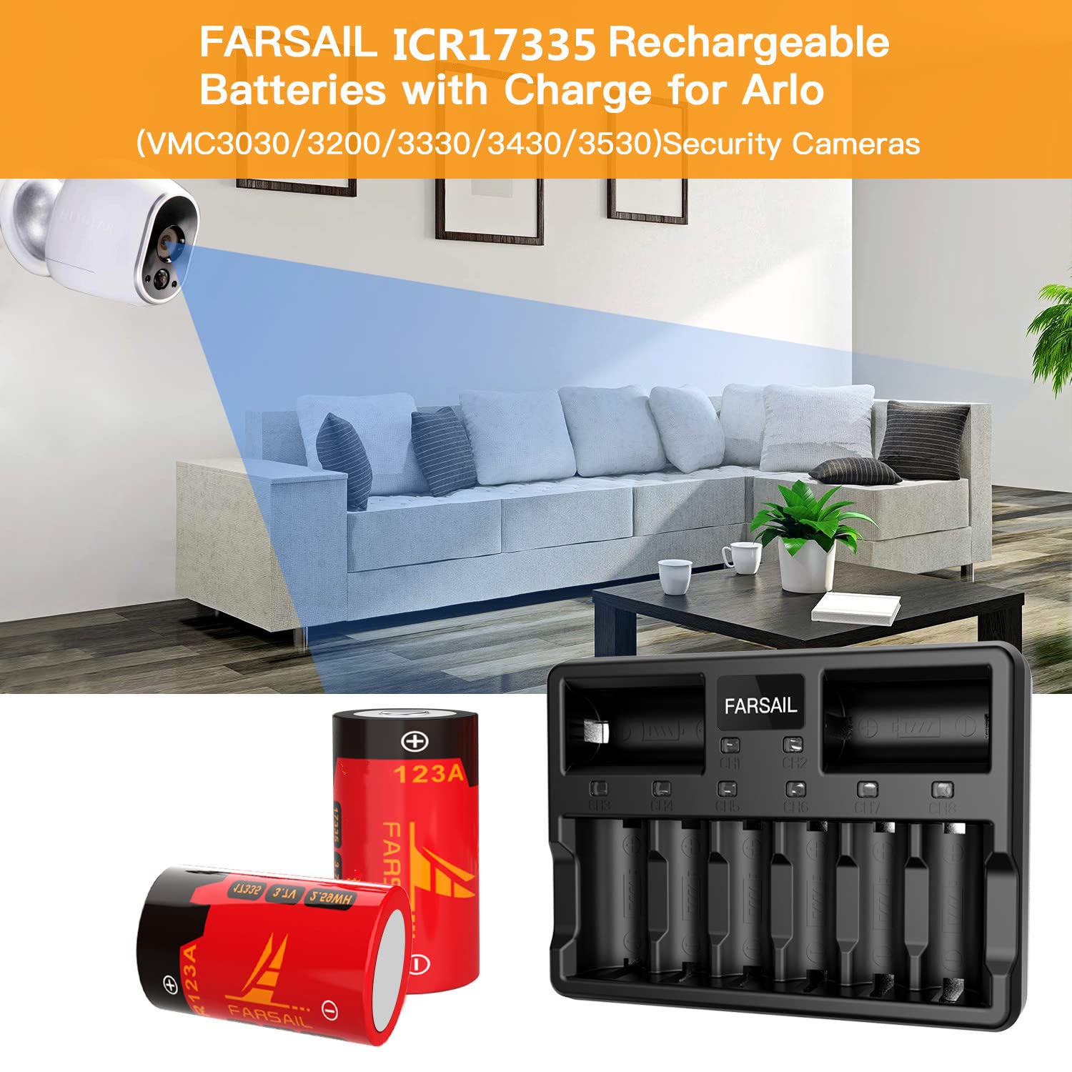 Cr123A Batteries, Farsail 16 Pack 800Mah 3.7V 123A Rechargeable Batteries And Cr123A Charger For Arlo Vmc3030 Vmk3200 Vms3130 32