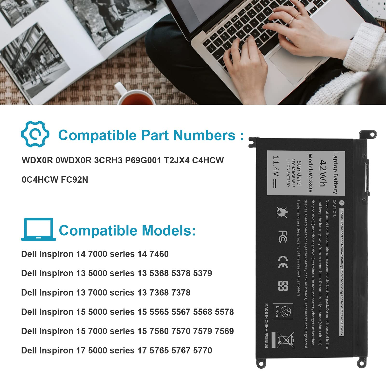 Tree.Nb Wdx0R Laptop Battery Replacement For Dell Inspiron 13 15 5000 7000 Series 5565 5567 5570 5578 7560 7570 7573 7579 5368 5