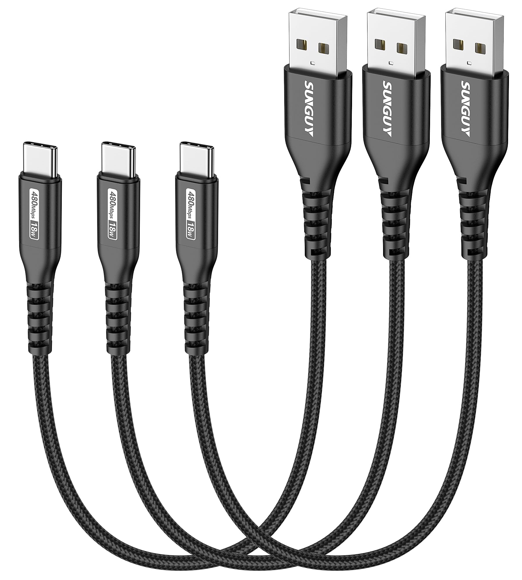 Sunguy Usb C Cable 1Ft [3Pack], 3A Usb A To Usb C Cable Fast Charger Data Transfer Braided Compatible With Iphone15/15Pro/15Pro