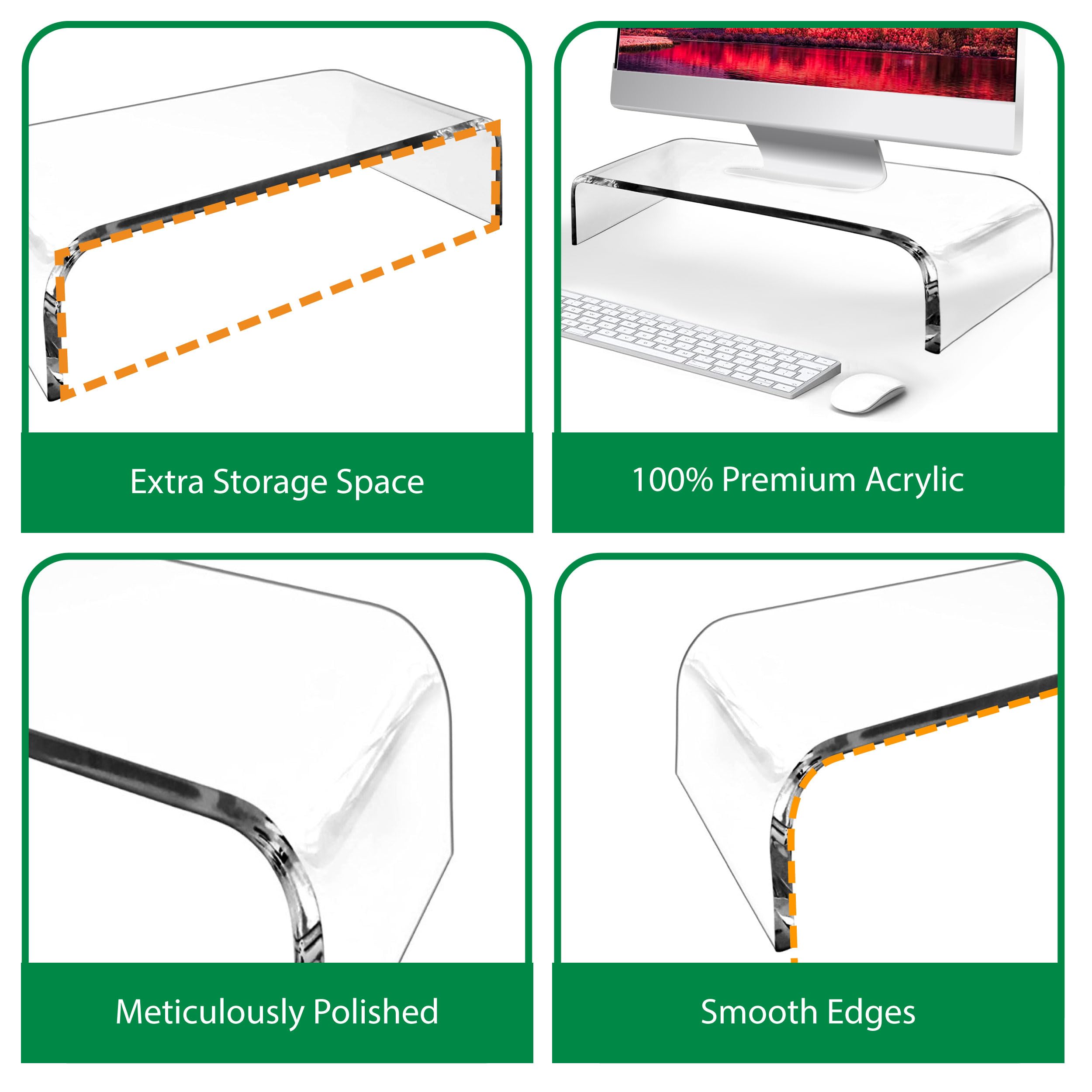 Amt 2 Pack Acrylic Laptop Monitor Stand & Computer Riser With Cat Keyboard Protector, Space Saving Design, Extra Storage, Clear