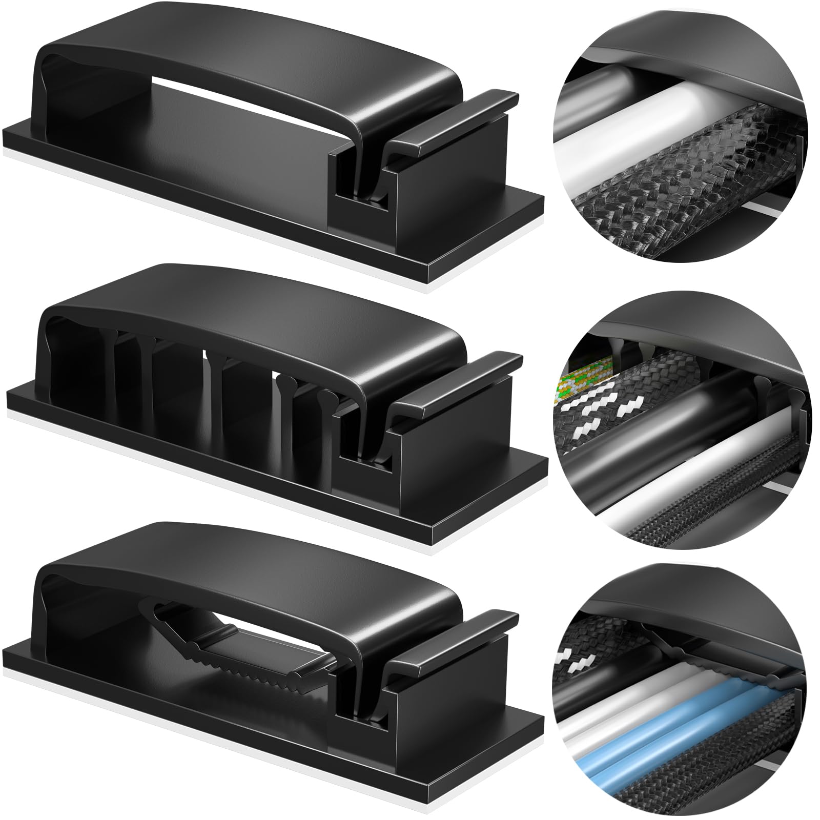 Cable Clips 50Pcs, Under Desk Cable Management Cord Organizer, 3 Functions Cord Holder, Strong Adhesive Wire Keeper For Home Off