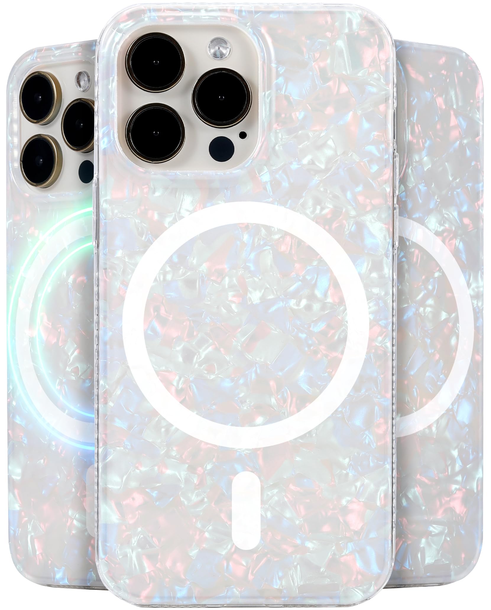 Lonli Hue   For Iphone 15 Pro Case [Compatible With Magsafe]   White Pearl Tort   [10Ft Drop Protection] [4 Airbag Cushioned Cor