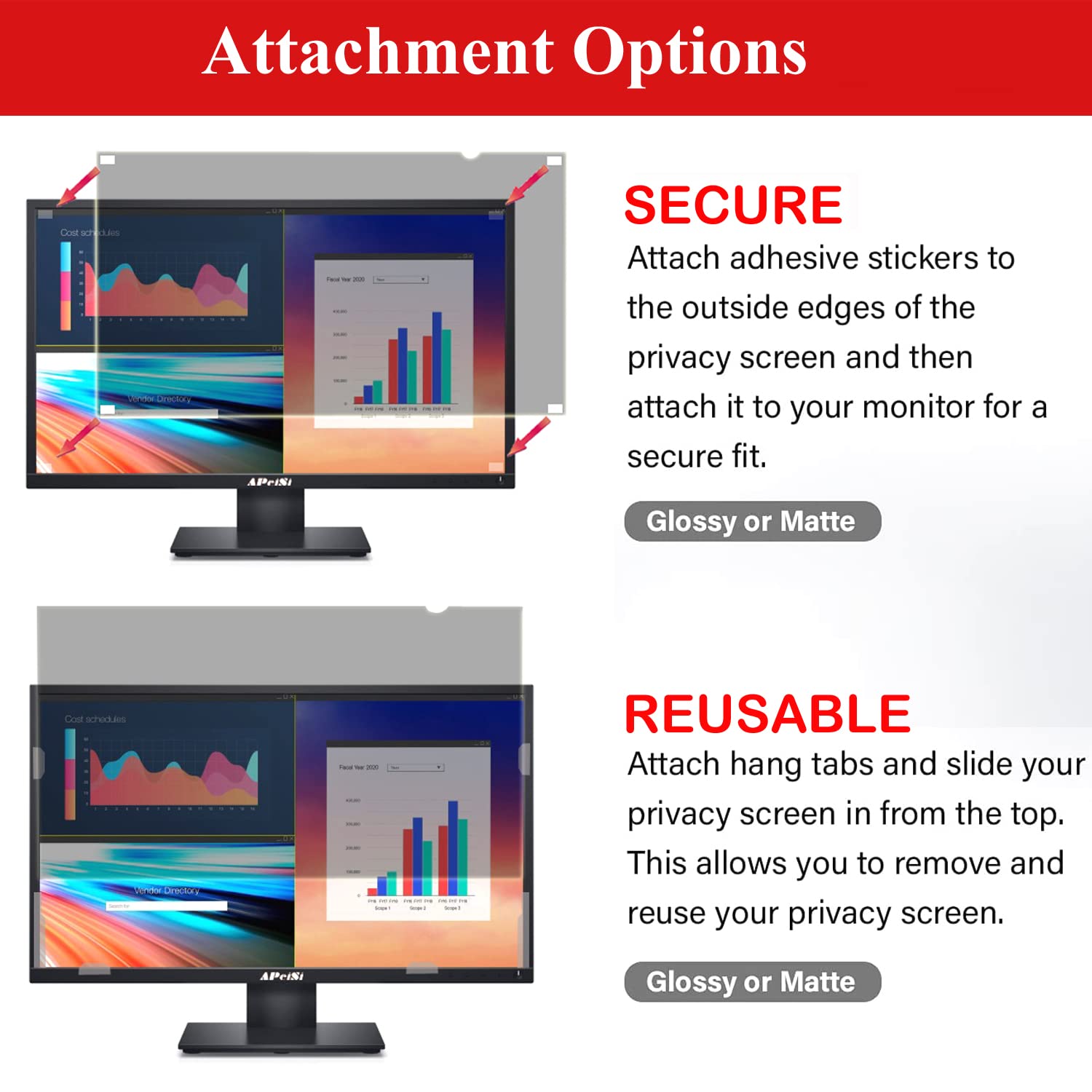 Apeisi 24 Inch Privacy Screen Filter For Computer Widescreen 16:9 Monitor   Privacy Shield,Anti Glare And Anti Blue Light Screen