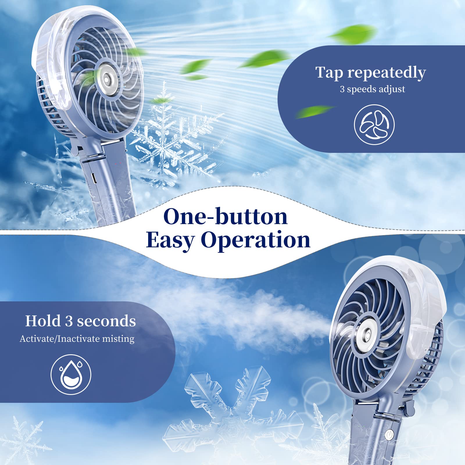 Handfan 2023 Upgraded Portable Misting Fan, 34Ml Handheld Personal Mister Fan Rechargeable, Battery Operated Spray Water Mist Fa