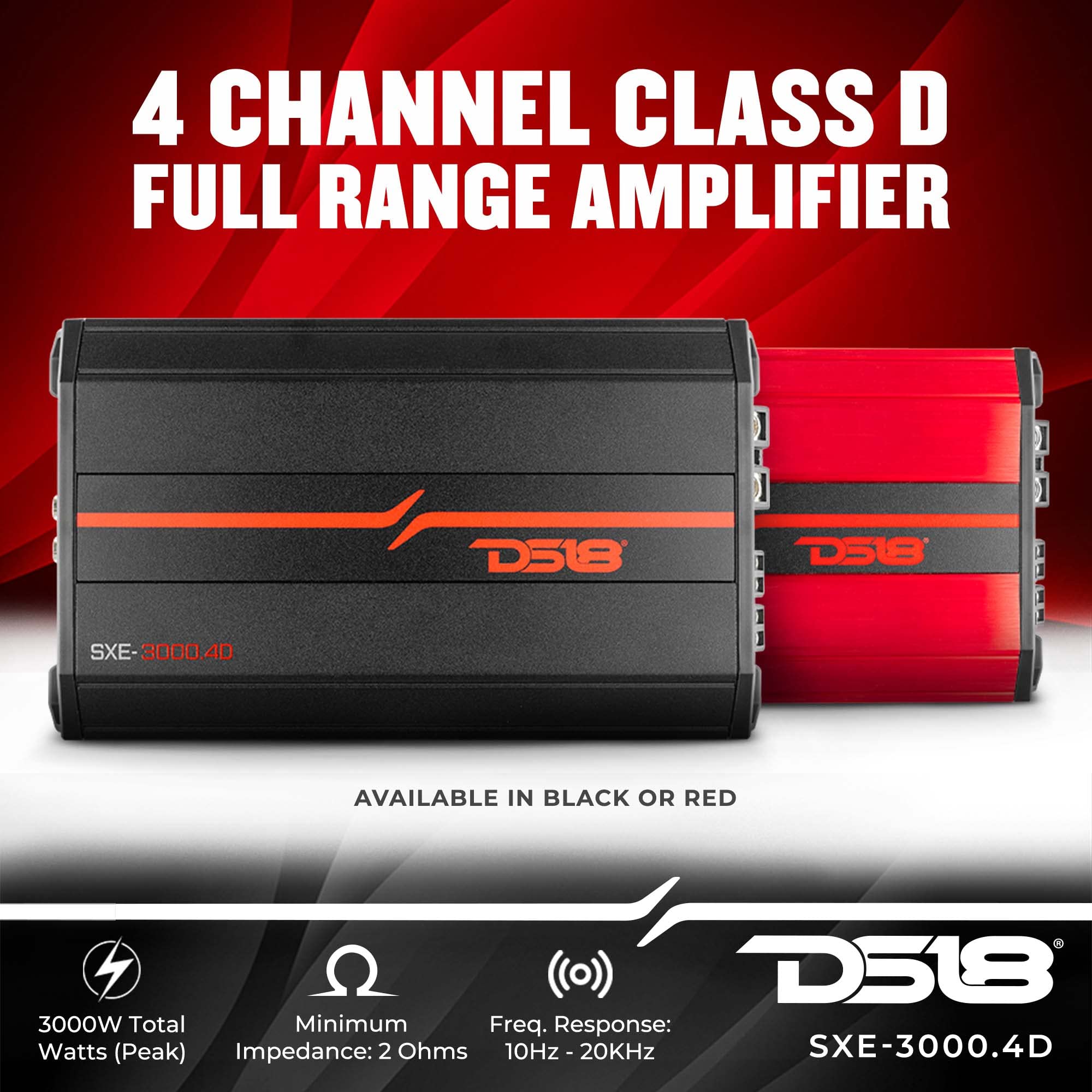 Ds18 Sxe-3000.4D/Rd Car Amplifier Stereo Full-Range Class D 4-Channel 200X4 Rms @4 Ohm 3000 Watts - Powerful And Compact Amp For