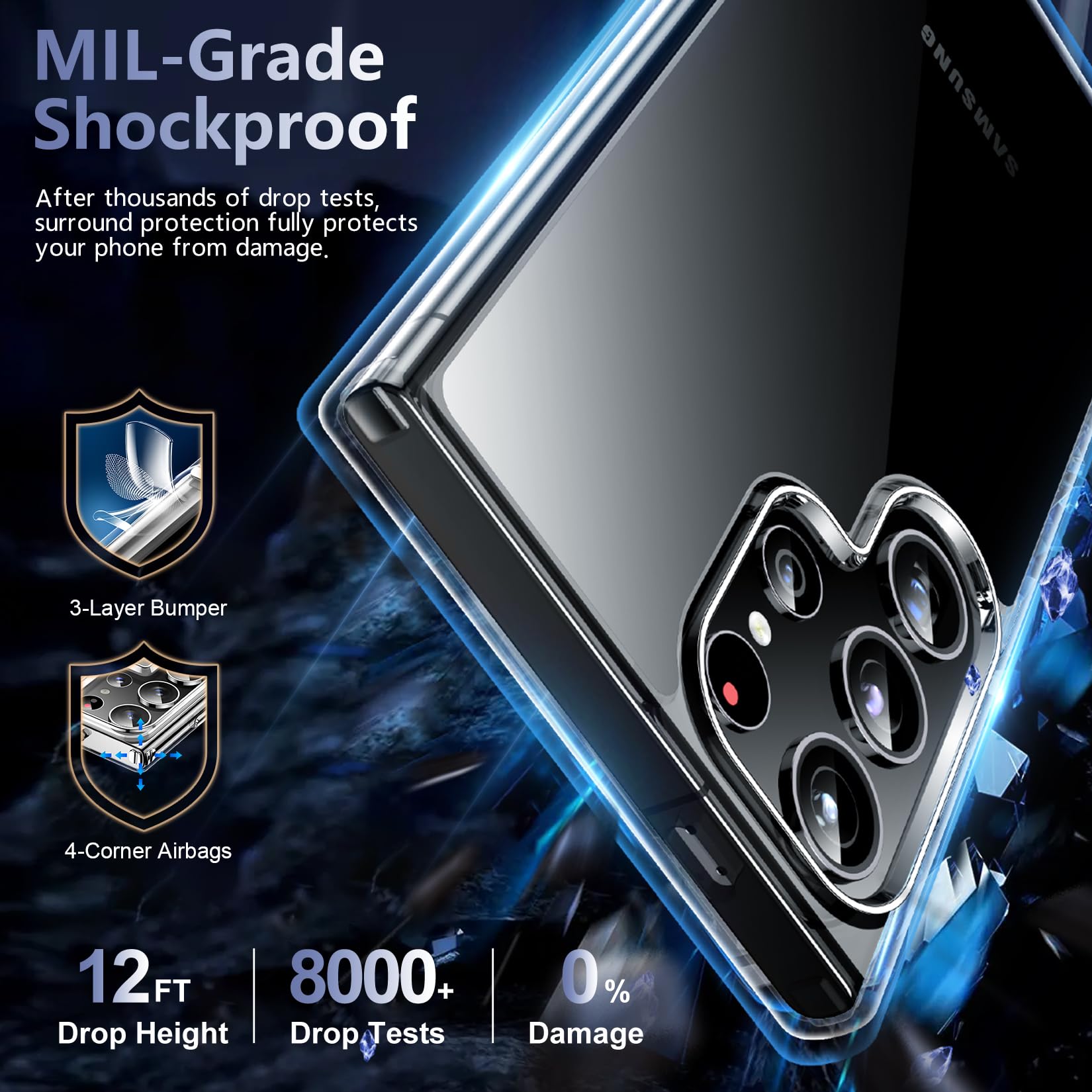 Red2Fire For Samsung Galaxy S24 Ultra Case Clear, [Non Yellowing] [Slim Thin] [Military Grade Drop Protection] Lightweight Shock