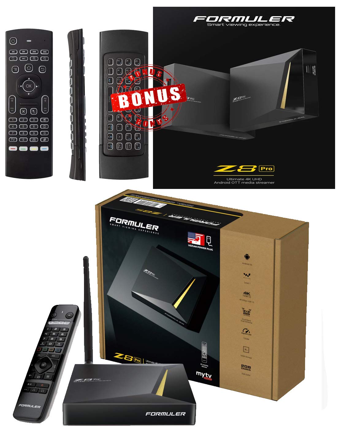 Formuler Z8 Pro Android Dual Band 5G Gigabit Lan 2Gb Ram 16Gb Rom 4K + Extra Air Mouse Keyboard With Backlit