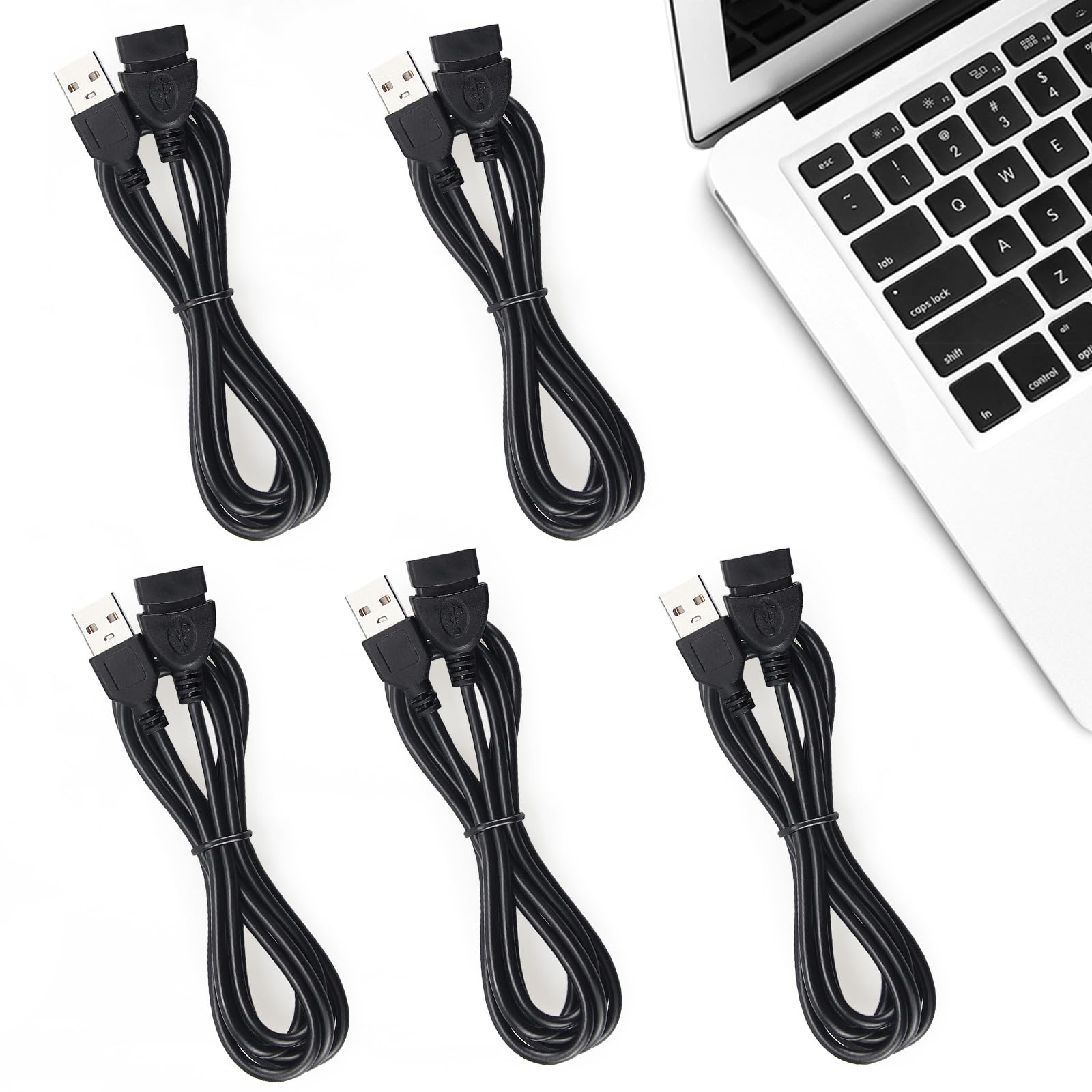 Short Usb Extension Cord 5-Pack, 1.6 Ft Usb 2.0 Male To Female Extender Cable Bulk