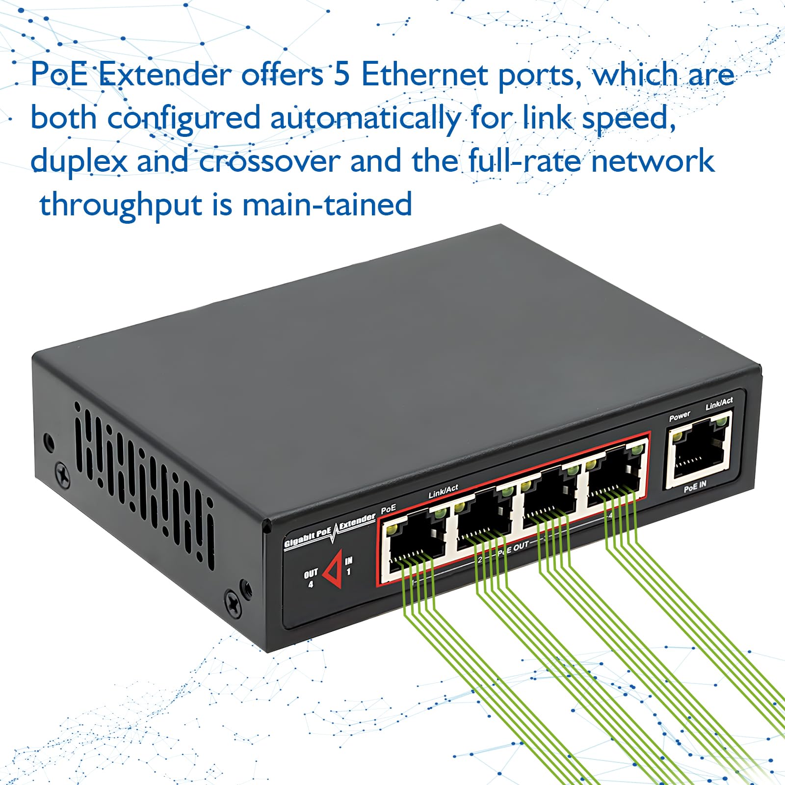 Poe Extender With Gigabit Speeds & Passthrough Switch, 48V 60W Poe+, 1 Poe++ In And 4 Poe Out, Ieee802.3Af/At/Bt, 6Kv Surge Prot