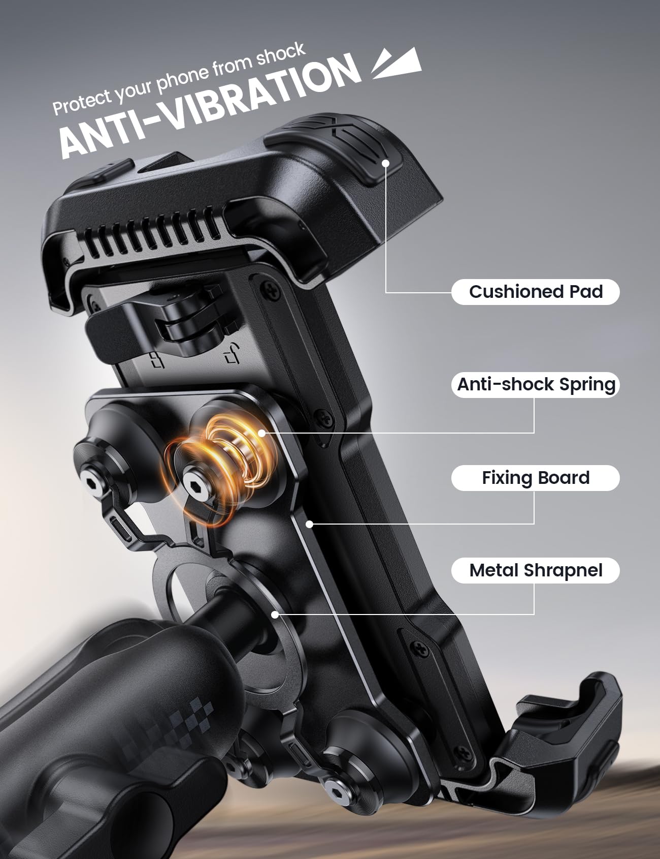 Aomiker Motorcycle Phone Mount Holder - [Metal Extension Arm] [Dual Vibration Dampener] Motorcycle Cell Phone Mount, Bike Phone