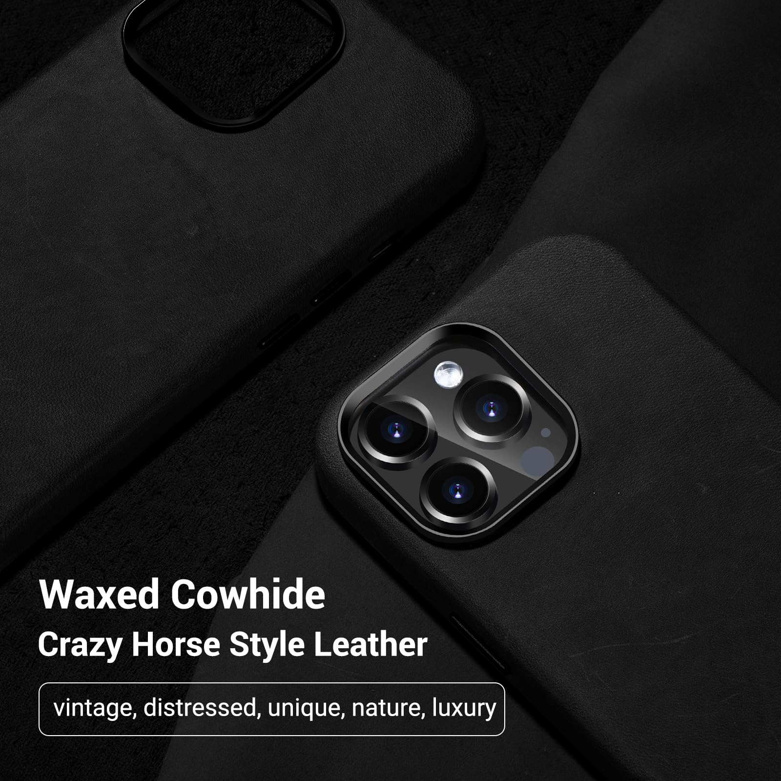 Belemay Compatible With Iphone 13 Pro Leather Case With Magsafe, Vintage Premium Crazy Horse Leather, Rich Patina, Comfortable G