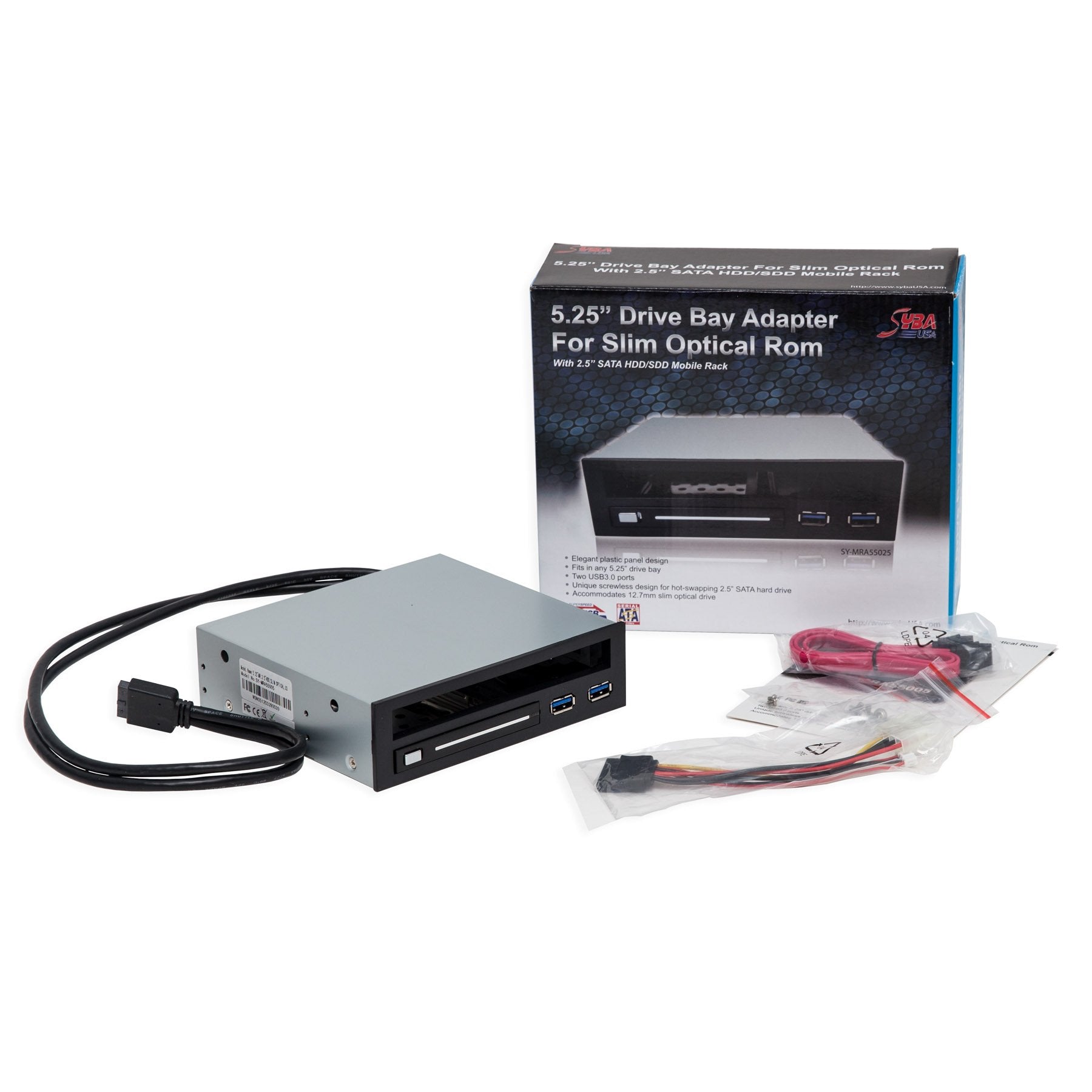 5.25'' Drive Bay For Slim Optical Drive (Sata/Pata) And 2.5'' Sata Hdd/Ssd Mobile Rack, With Dual Usb3.0 Ports,