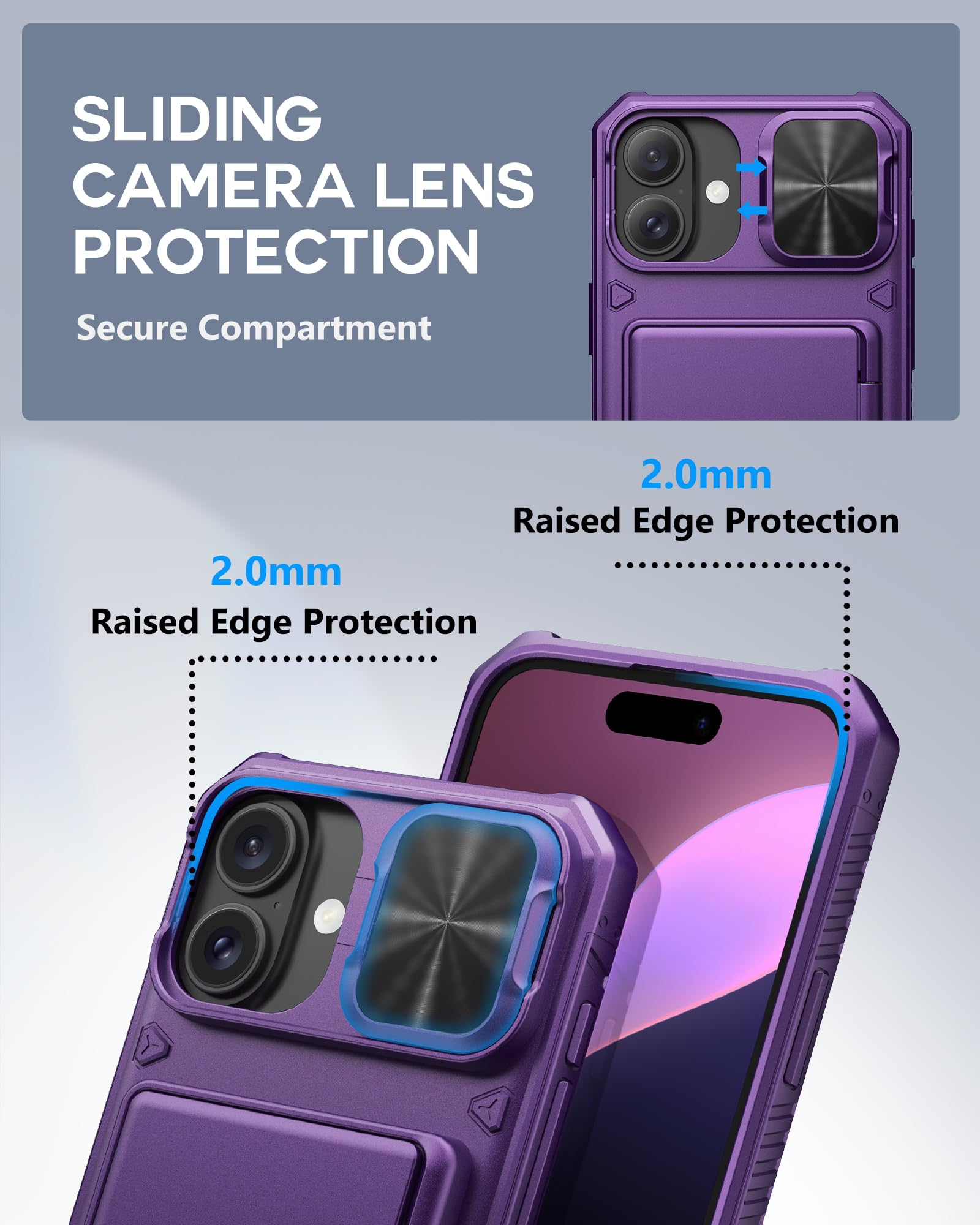 Atatoo For Iphone 16 Plus Case Wallet With Card Holder (Store 3 5 Cards) & Slide Lens Cover, Military Grade Protection, Rugged S