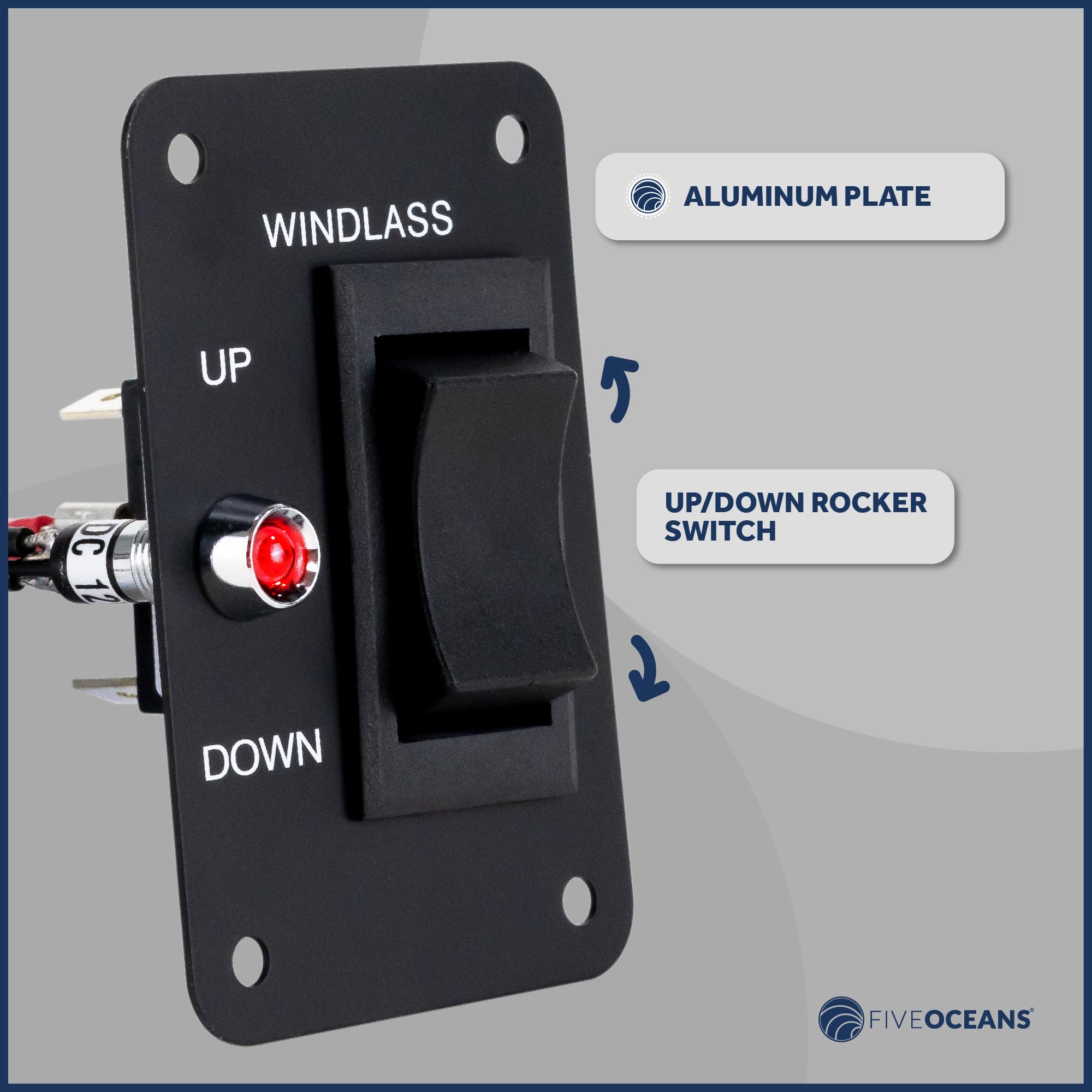 Five Oceans Boat Anchor Windlass Rocker Switch, Controlling Up/Down Function Of Boat Anchor Windlasses, Waterproof, 12 Volts, Sp