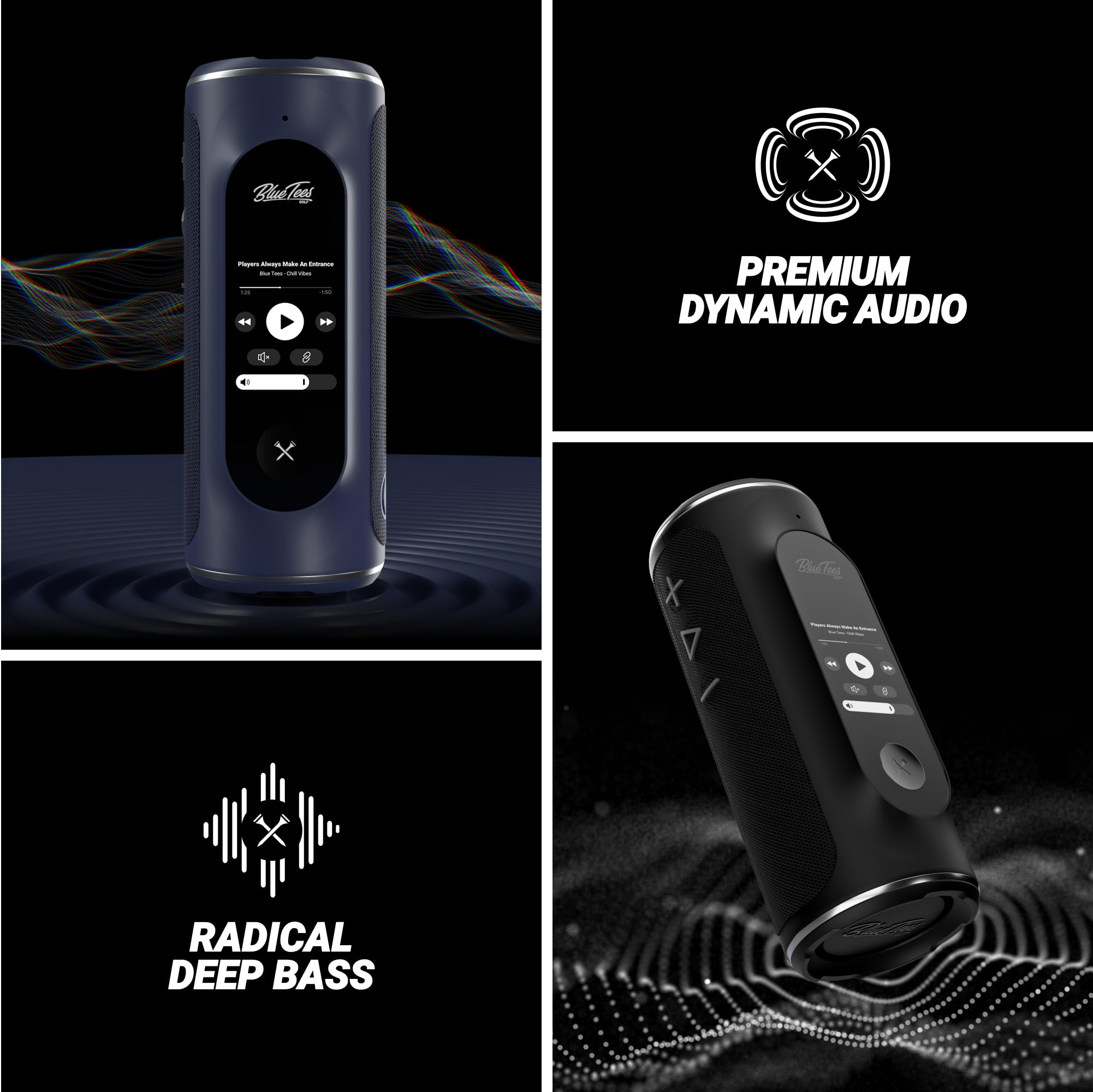 Blue Tees Golf Player+ Gps Speaker With Touch Screen Display, 10+ Hours Battery, 40,000+ Courses, Visual + Audible Distance, Hazard Distance   Ipx7 Waterproof (Black)